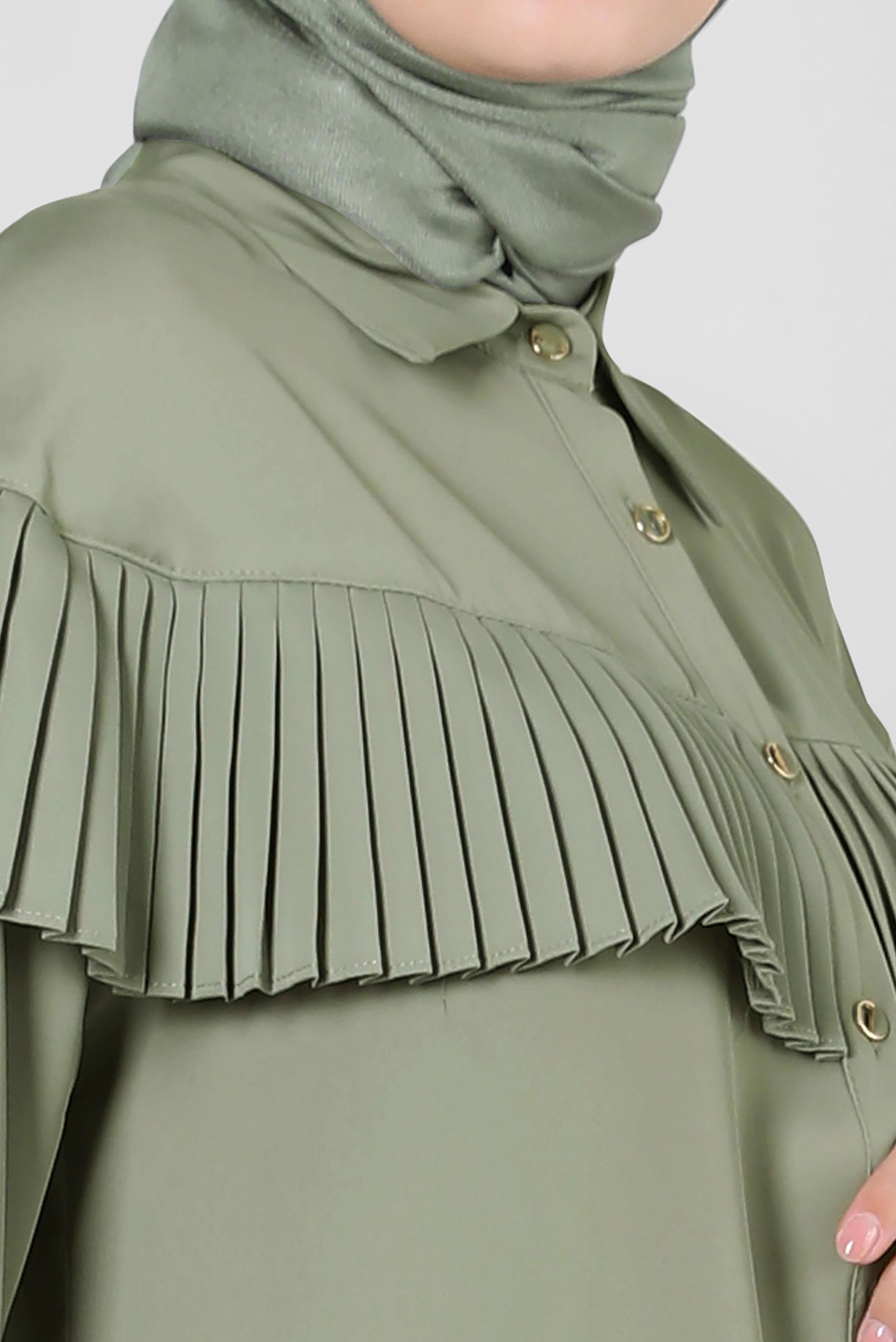 Tesettür giyim HAKİ MANŞETLERİ DÜĞMELİ FIRFIR DETAYLI TUNİK 43895