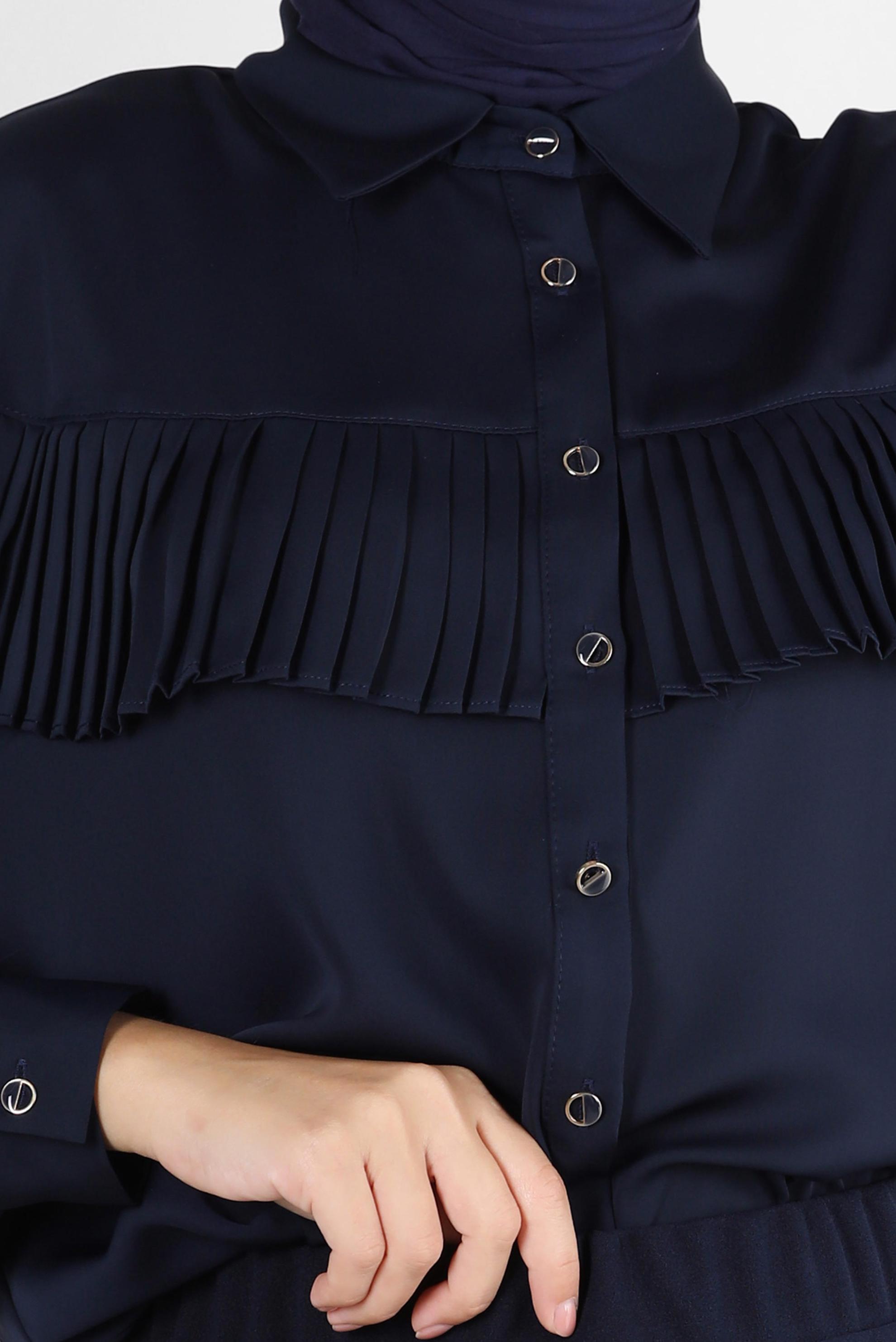 Tesettür giyim LACİVERT MANŞETLERİ DÜĞMELİ FIRFIR DETAYLI TUNİK 43895