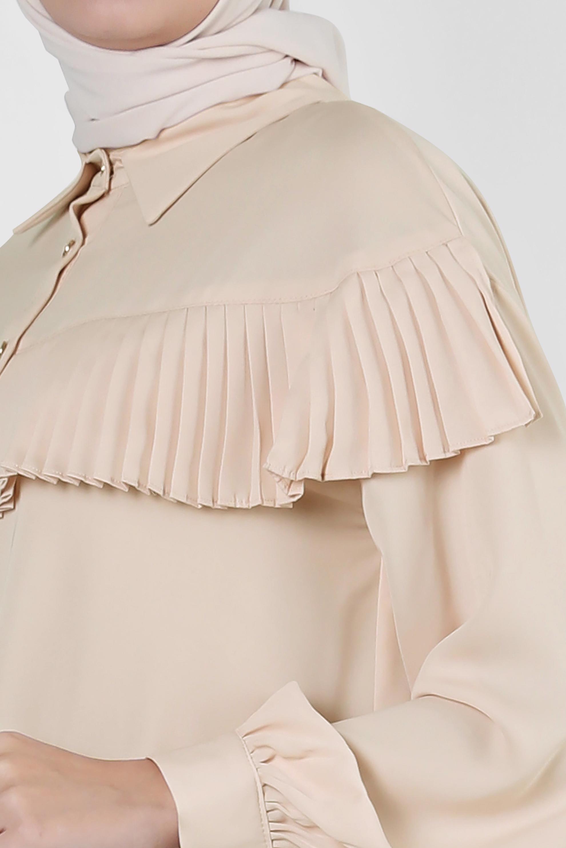 Tesettür giyim BEJ MANŞETLERİ DÜĞMELİ FIRFIR DETAYLI TUNİK 43895