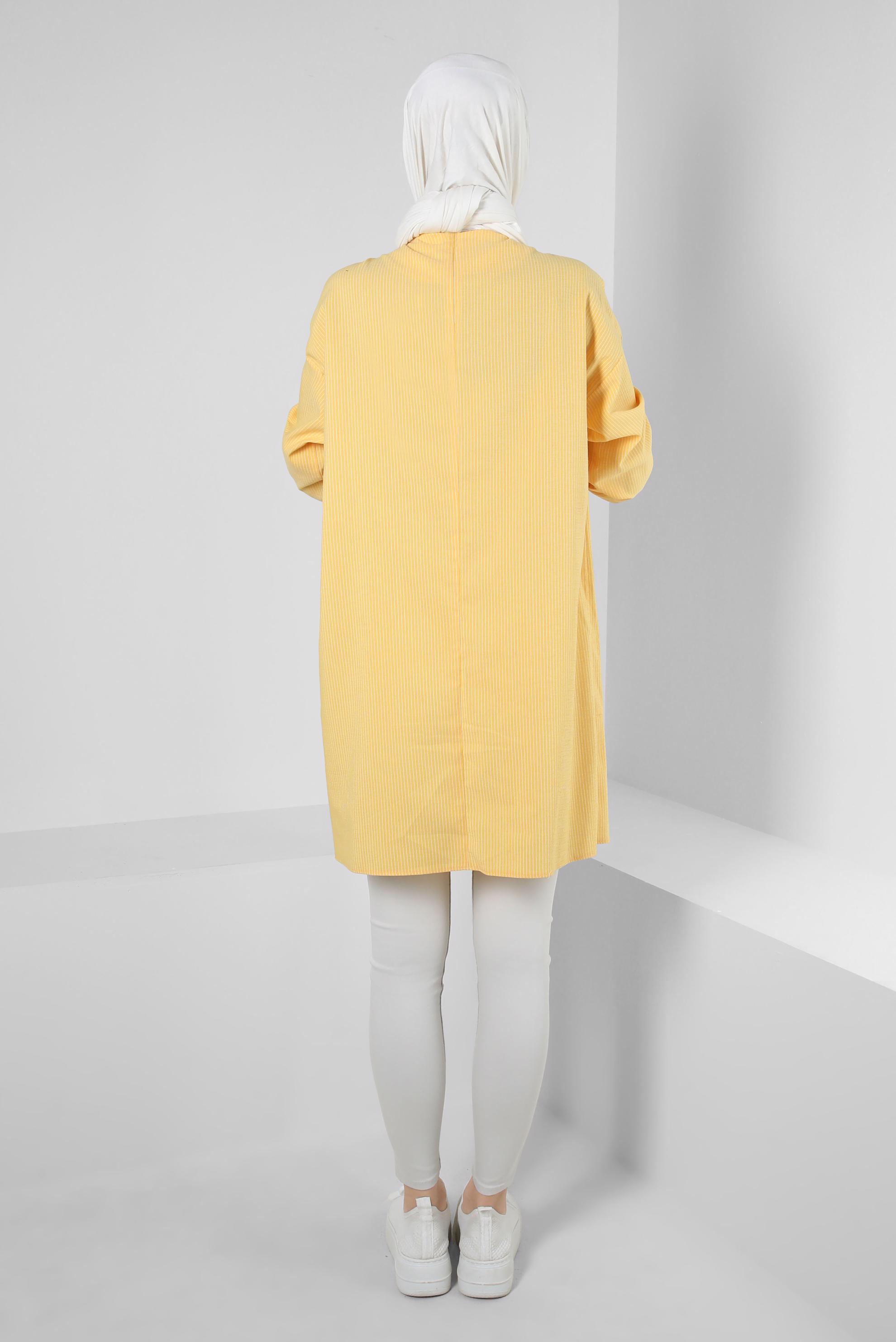 Tesettür giyim SARI İKİ RENKLİ MANŞETLERİ BAĞLAMA DETAYLI TUNİK 43905