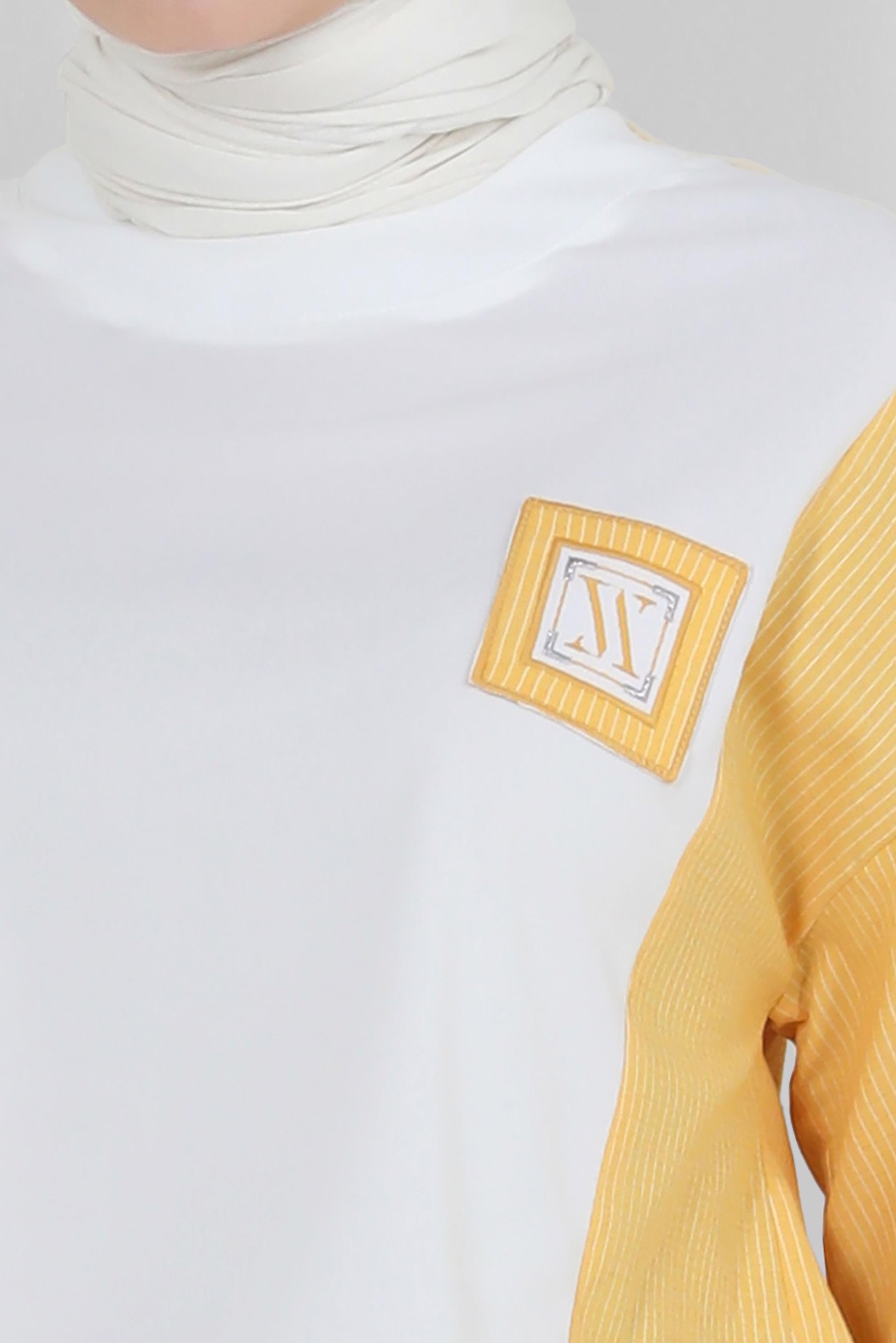 Tesettür giyim SARI İKİ RENKLİ MANŞETLERİ BAĞLAMA DETAYLI TUNİK 43905