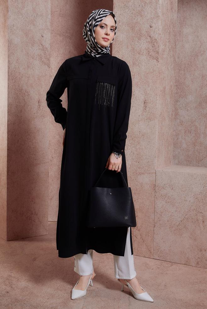 Tesettür giyim  TAŞ DETAYLI UZUN TUNİK 43906 - ALVİNA