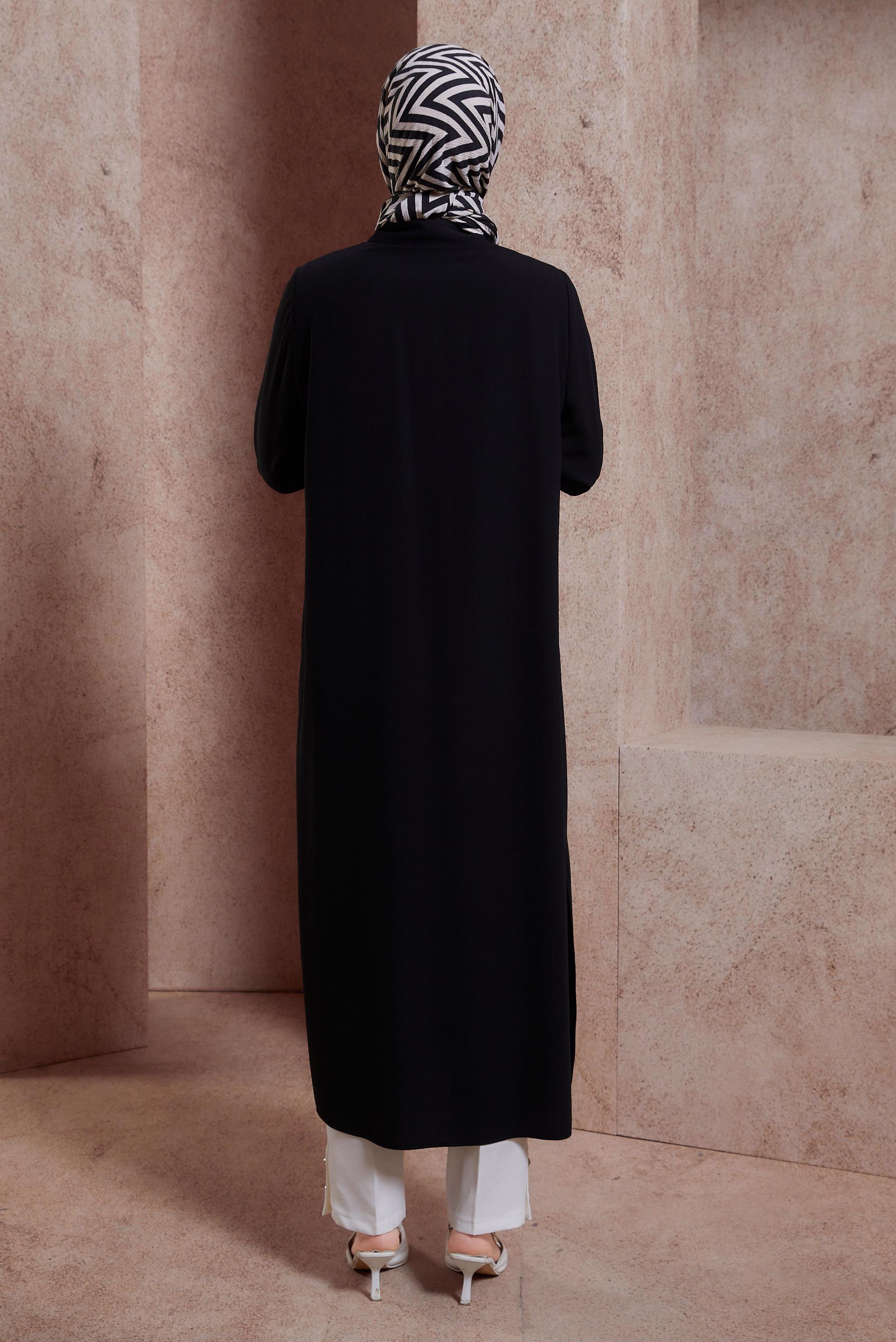 Tesettür giyim SİYAH TAŞ DETAYLI UZUN TUNİK 43906