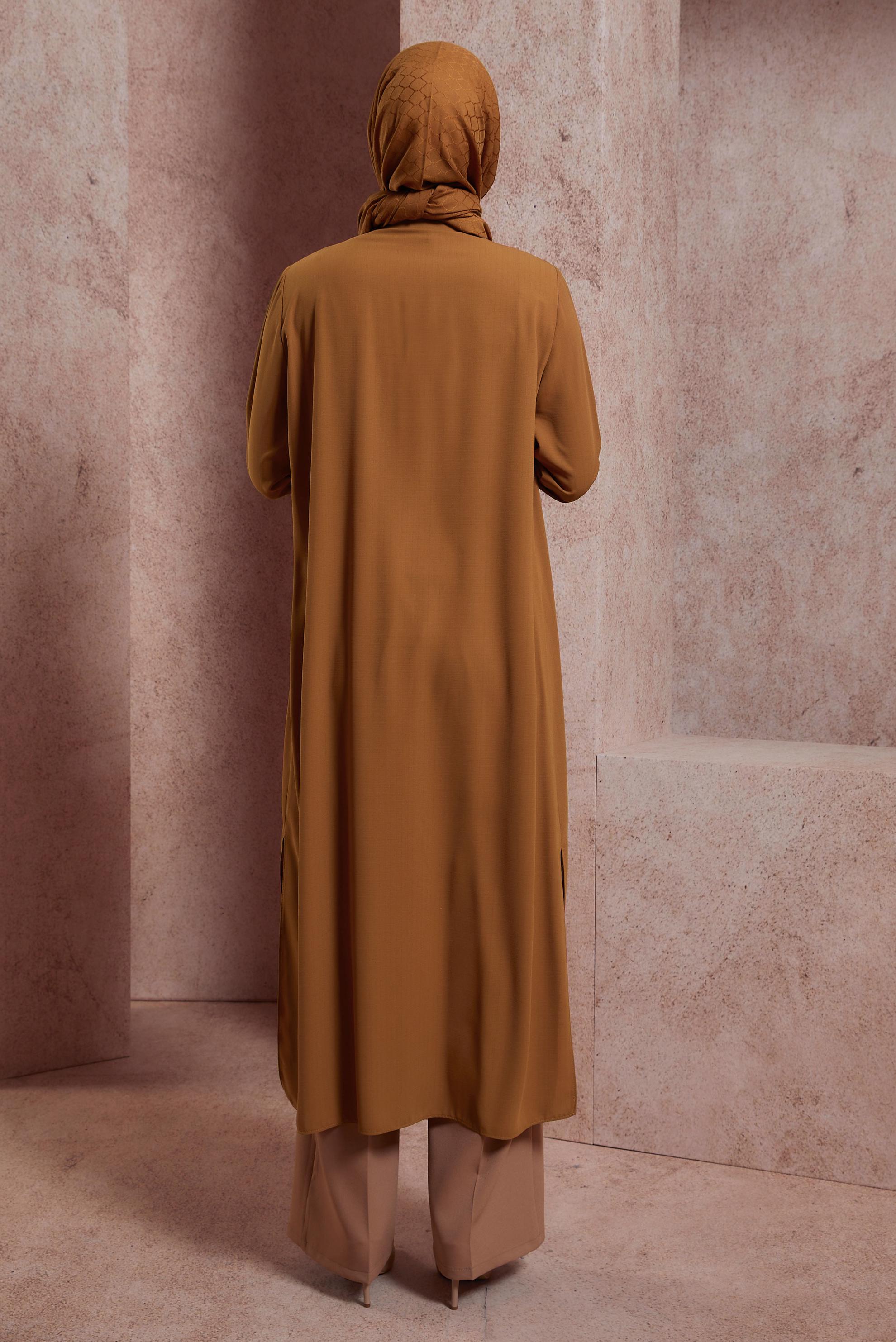 Tesettür giyim SARI TAŞ DETAYLI UZUN TUNİK 43906