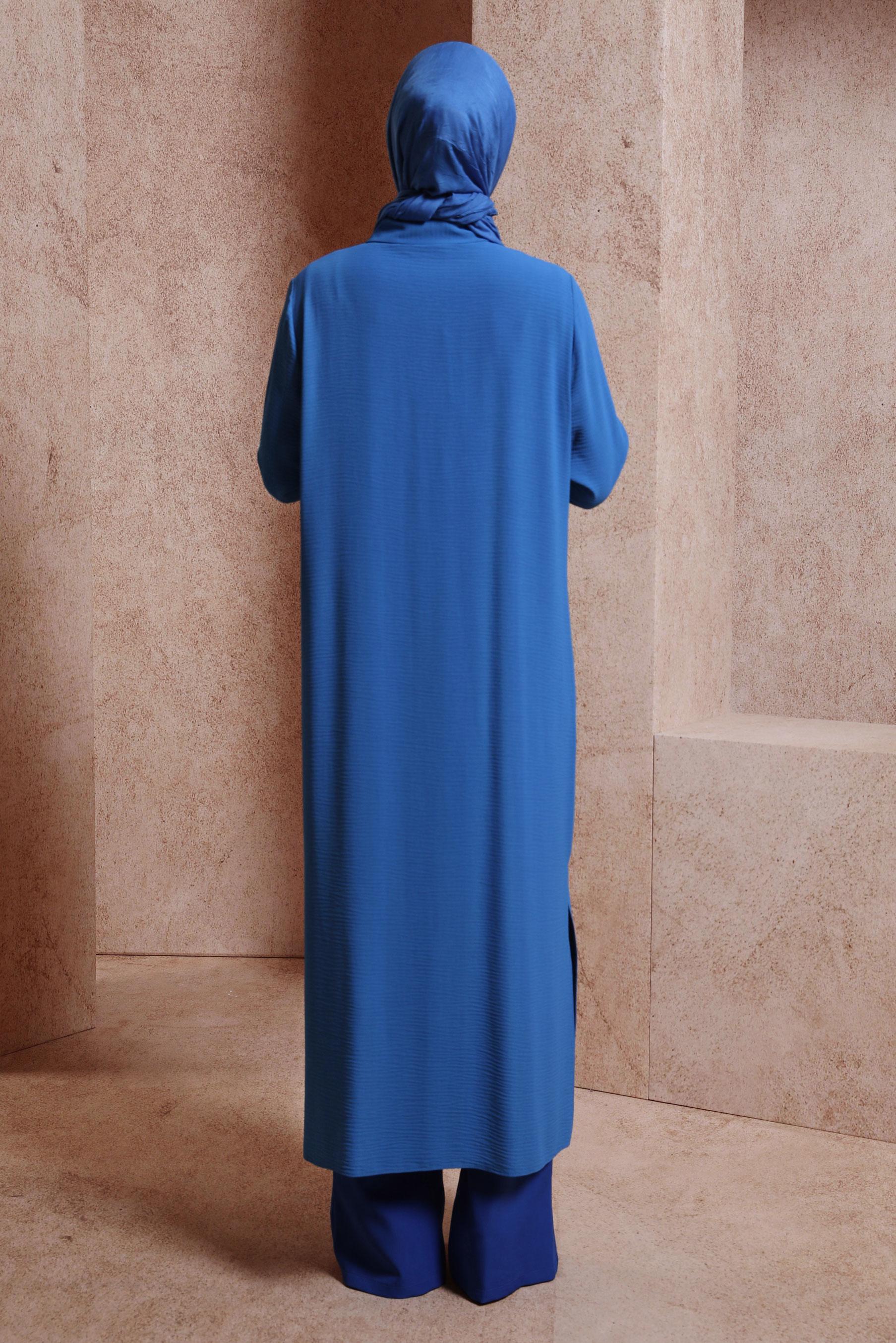 Tesettür giyim LACİVERT TAŞ DETAYLI UZUN TUNİK 43906