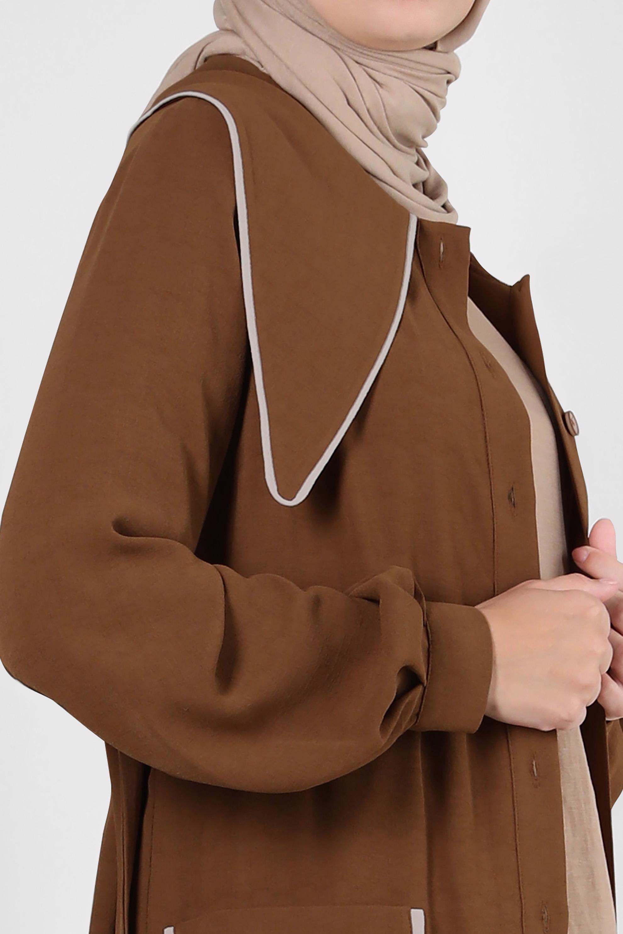 Tesettür giyim KAHVE YAKA DETAYLI KEMERLİ CEPLİ TUNİK 43907