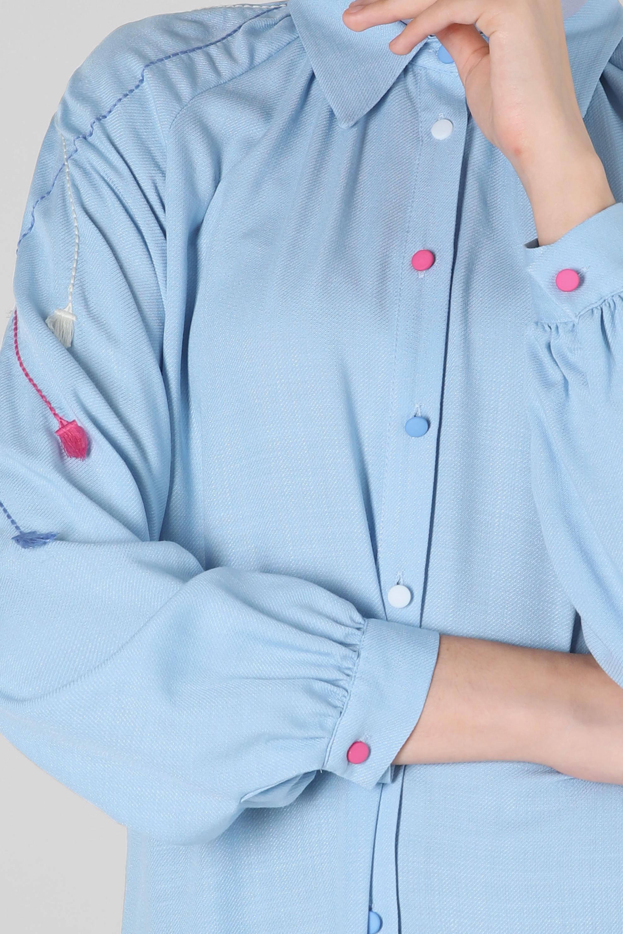 Tesettür giyim MAVİ PÜSKÜL DETAYLI DÜĞMELİ TUNİK 43913