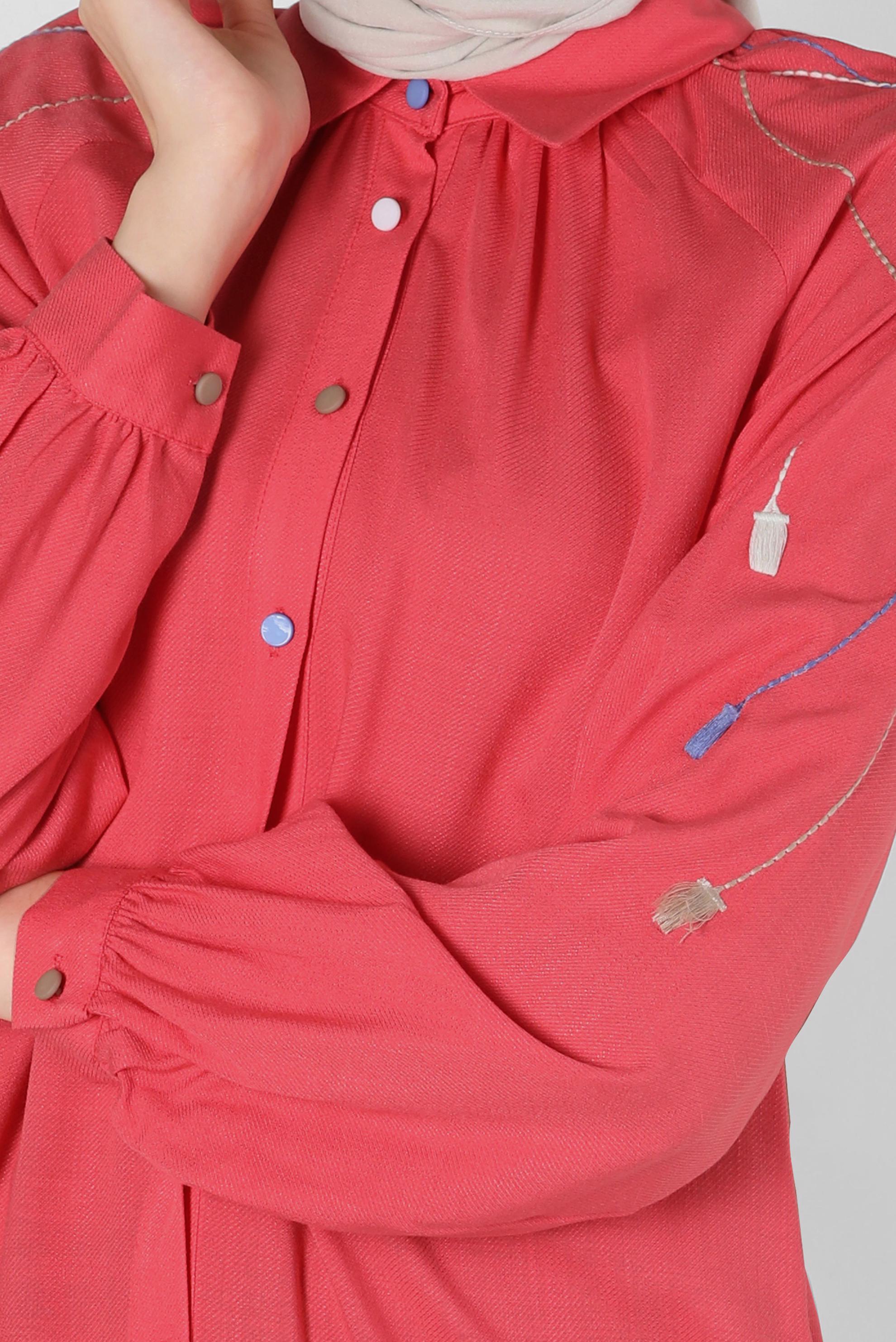 Tesettür giyim MERCAN PÜSKÜL DETAYLI DÜĞMELİ TUNİK 43913