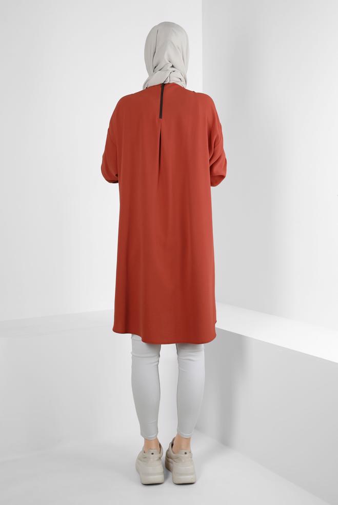 Tesettür giyim TURUNCU MANŞETLERİ LASTİKLİ İKİ RENKLİ TUNİK 43914 - ALVİNA