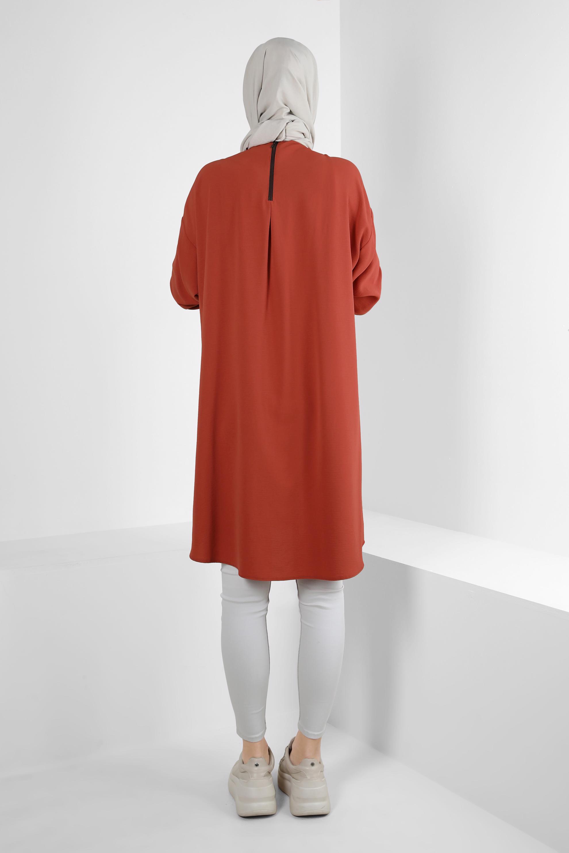 Tesettür giyim TURUNCU MANŞETLERİ LASTİKLİ İKİ RENKLİ TUNİK 43914