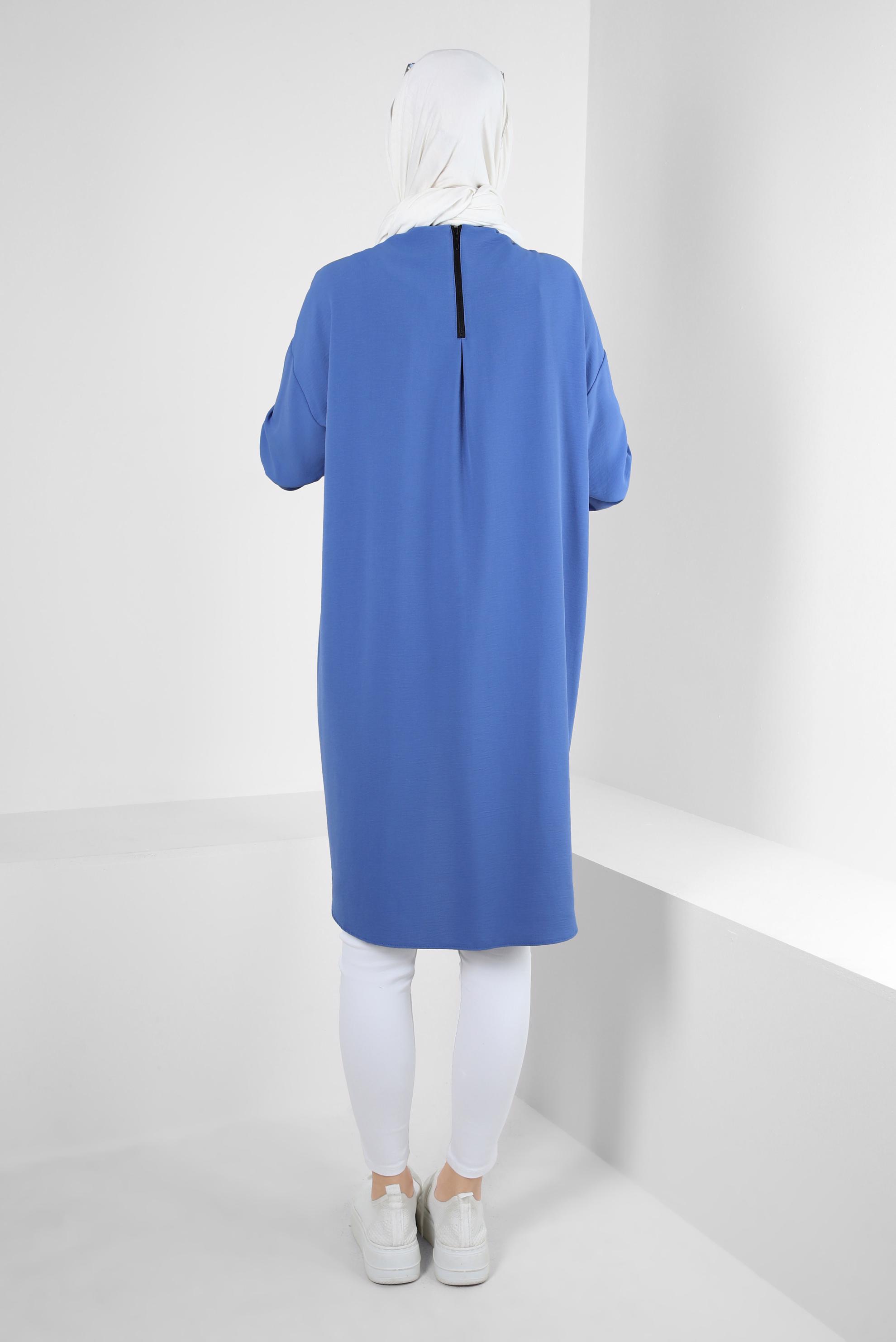 Tesettür giyim LACİVERT MANŞETLERİ LASTİKLİ İKİ RENKLİ TUNİK 43914