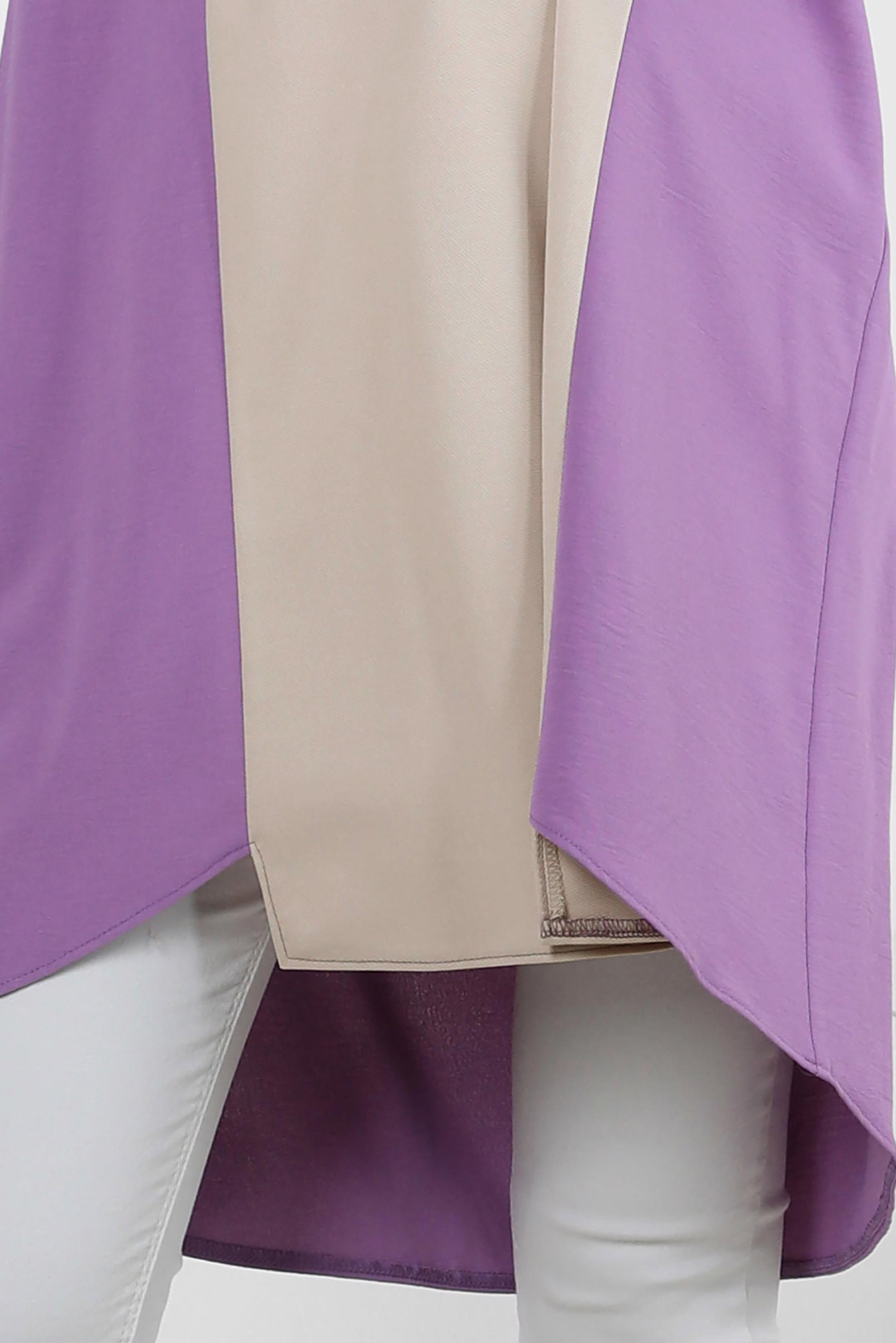 Tesettür giyim MOR MANŞETLERİ LASTİKLİ İKİ RENKLİ TUNİK 43914