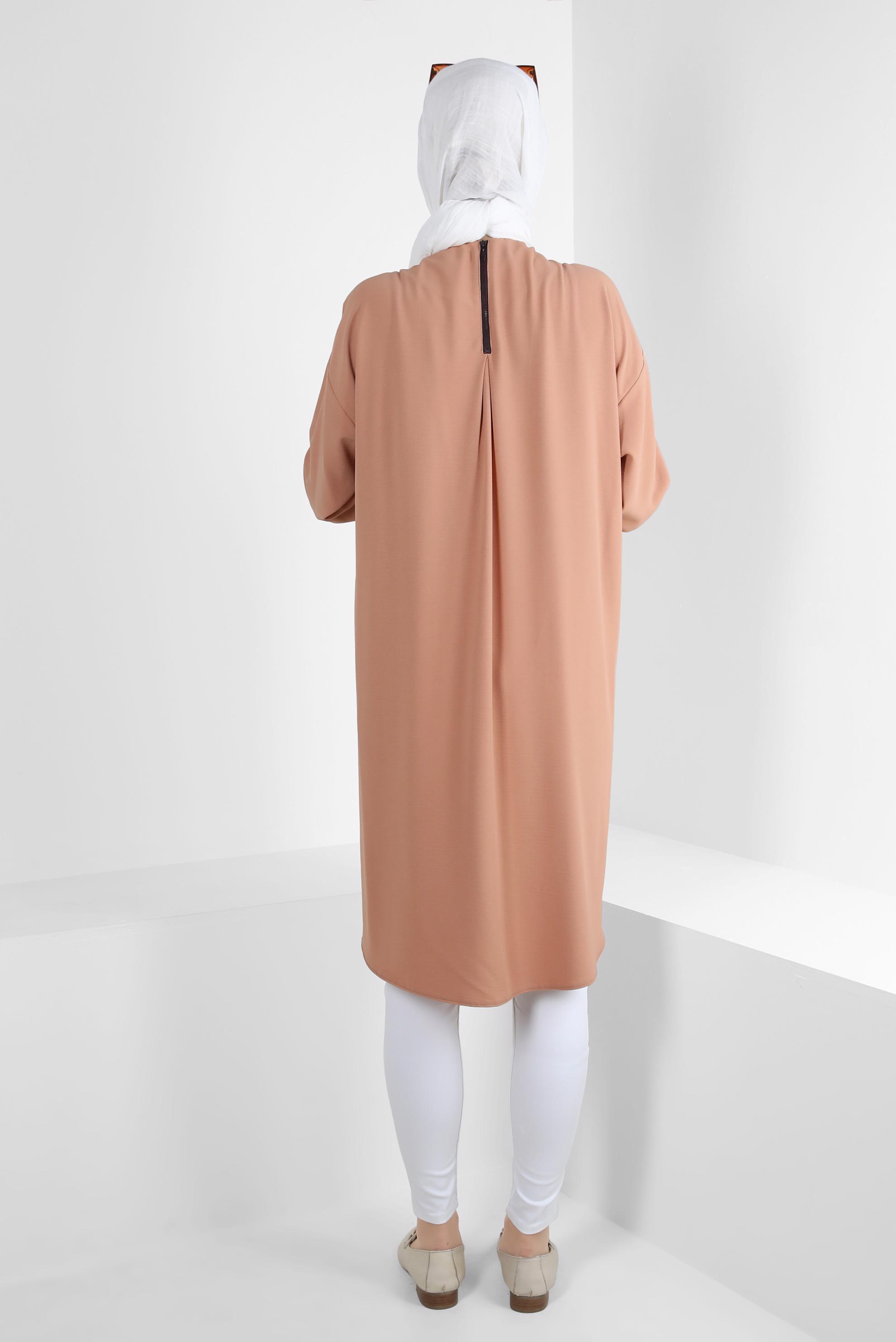 Tesettür giyim KAHVE MANŞETLERİ LASTİKLİ İKİ RENKLİ TUNİK 43914