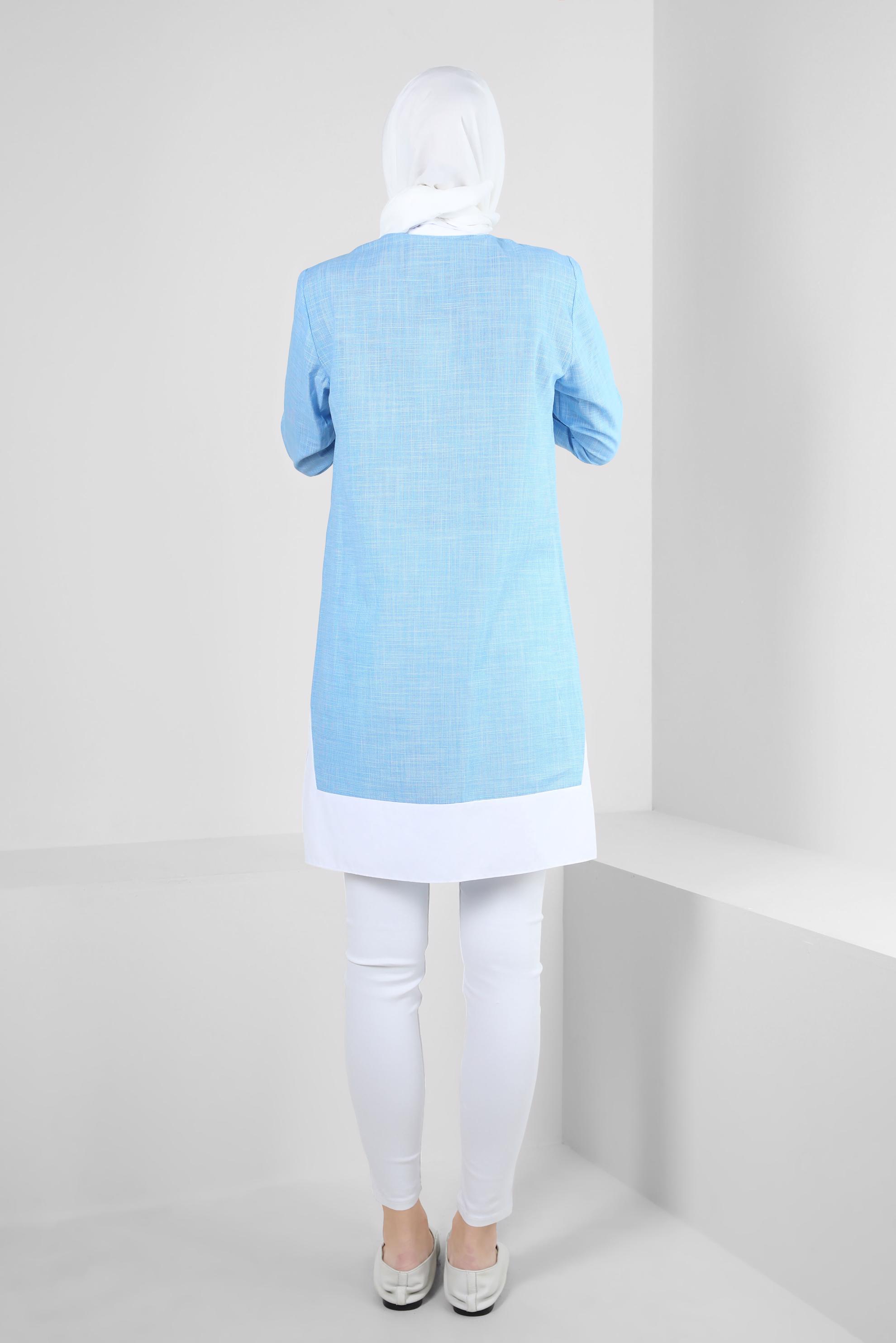 Tesettür giyim MAVİ İŞLEME DETAYLI DÜĞMELİ TUNİK 43915