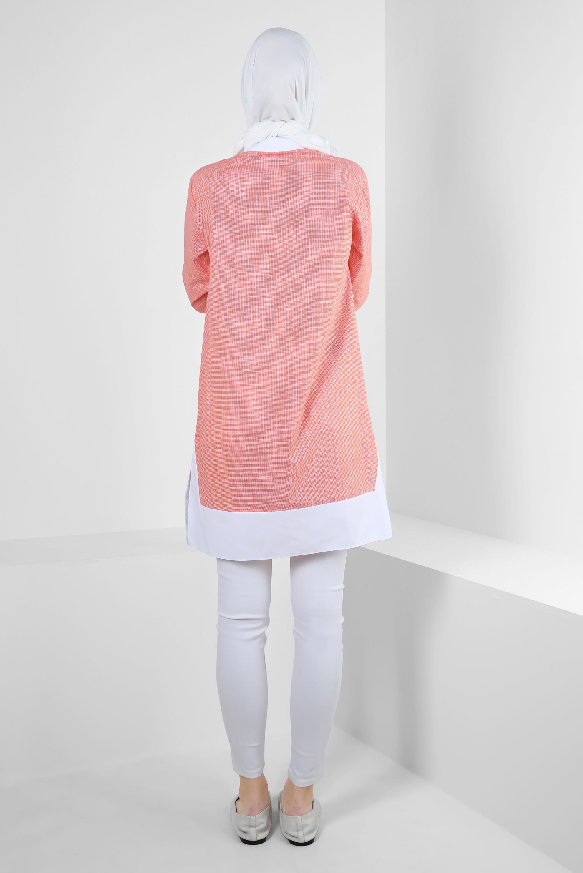 Tesettür giyim TURUNCU İŞLEME DETAYLI DÜĞMELİ TUNİK 43915