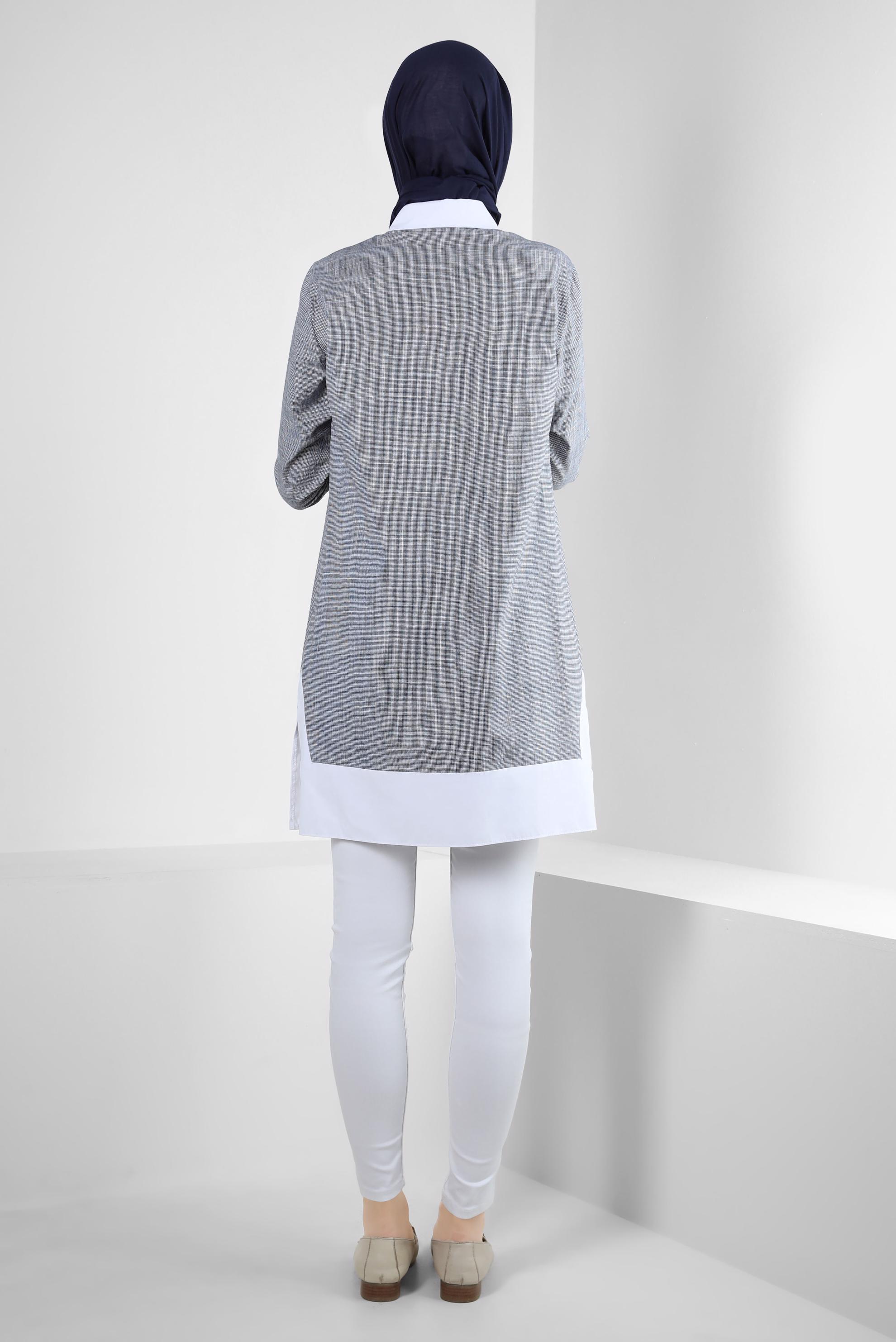 Tesettür giyim LACİVERT İŞLEME DETAYLI DÜĞMELİ TUNİK 43915