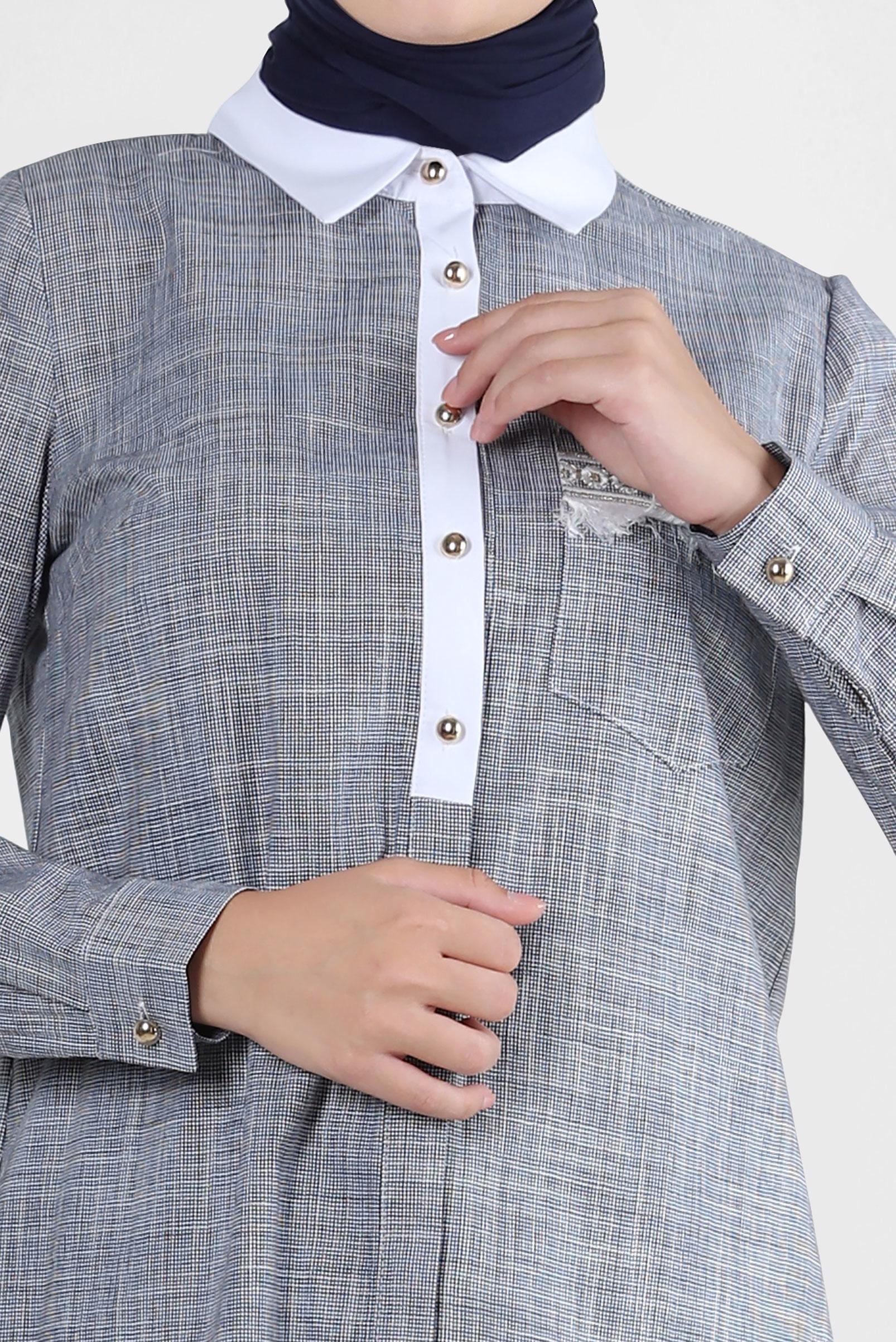 Tesettür giyim LACİVERT İŞLEME DETAYLI DÜĞMELİ TUNİK 43915