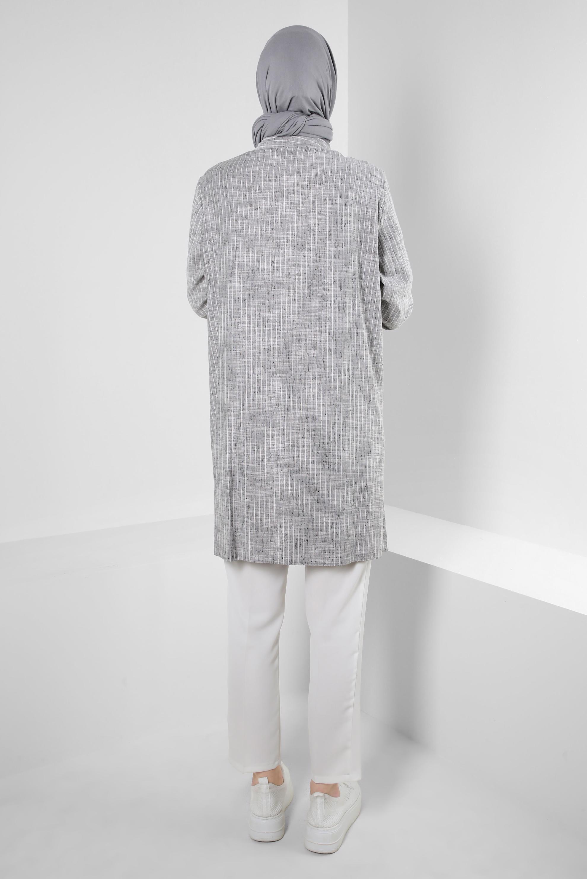 Tesettür giyim SİYAH ÇİZGİLİ CEP DETAYLI GÖMLEK TUNİK 43918