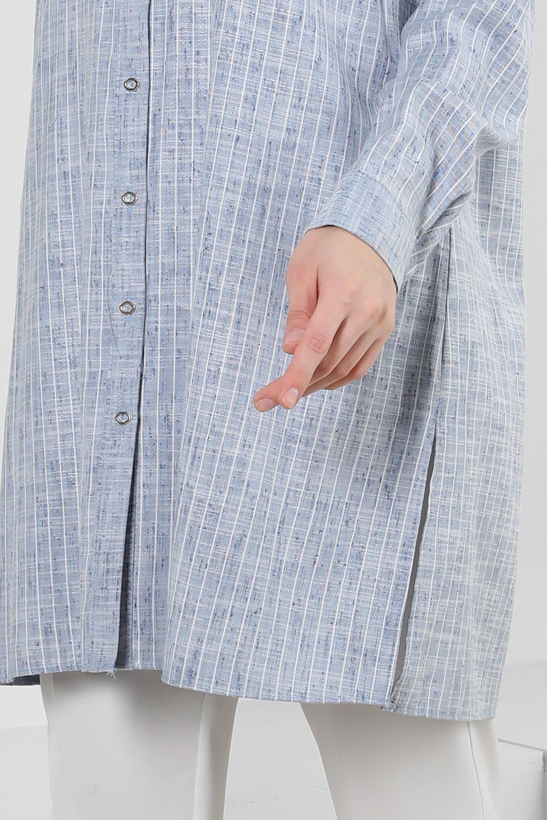 Tesettür giyim LACİVERT ÇİZGİLİ CEP DETAYLI GÖMLEK TUNİK 43918