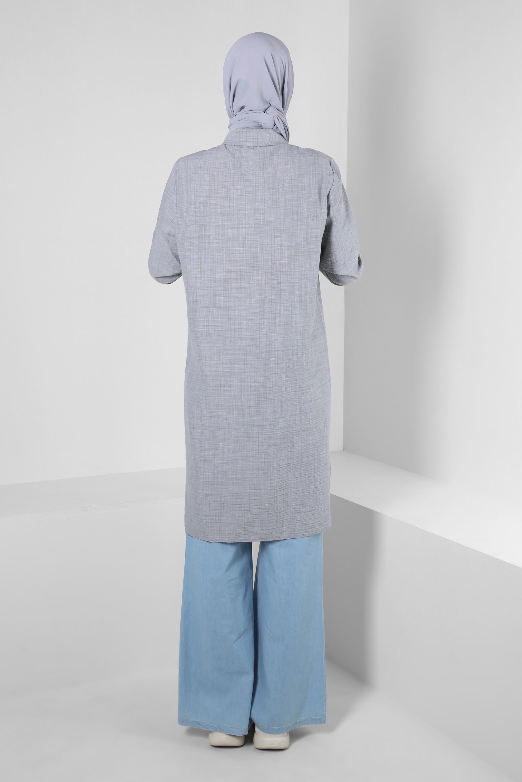 Tesettür giyim GRİ YANI YIRTMAÇLI DÜĞMELİ TUNİK 43919