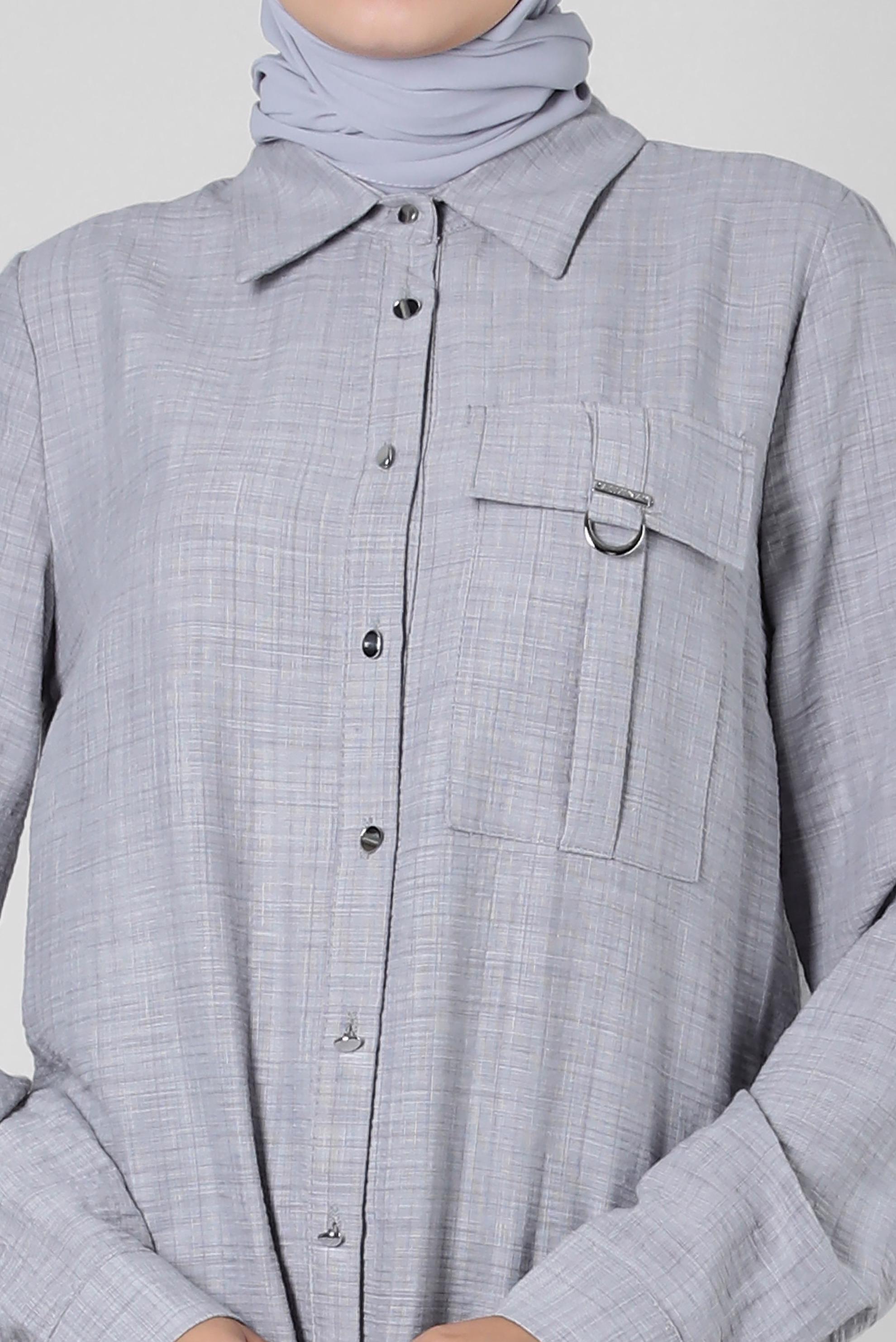 Tesettür giyim GRİ YANI YIRTMAÇLI DÜĞMELİ TUNİK 43919