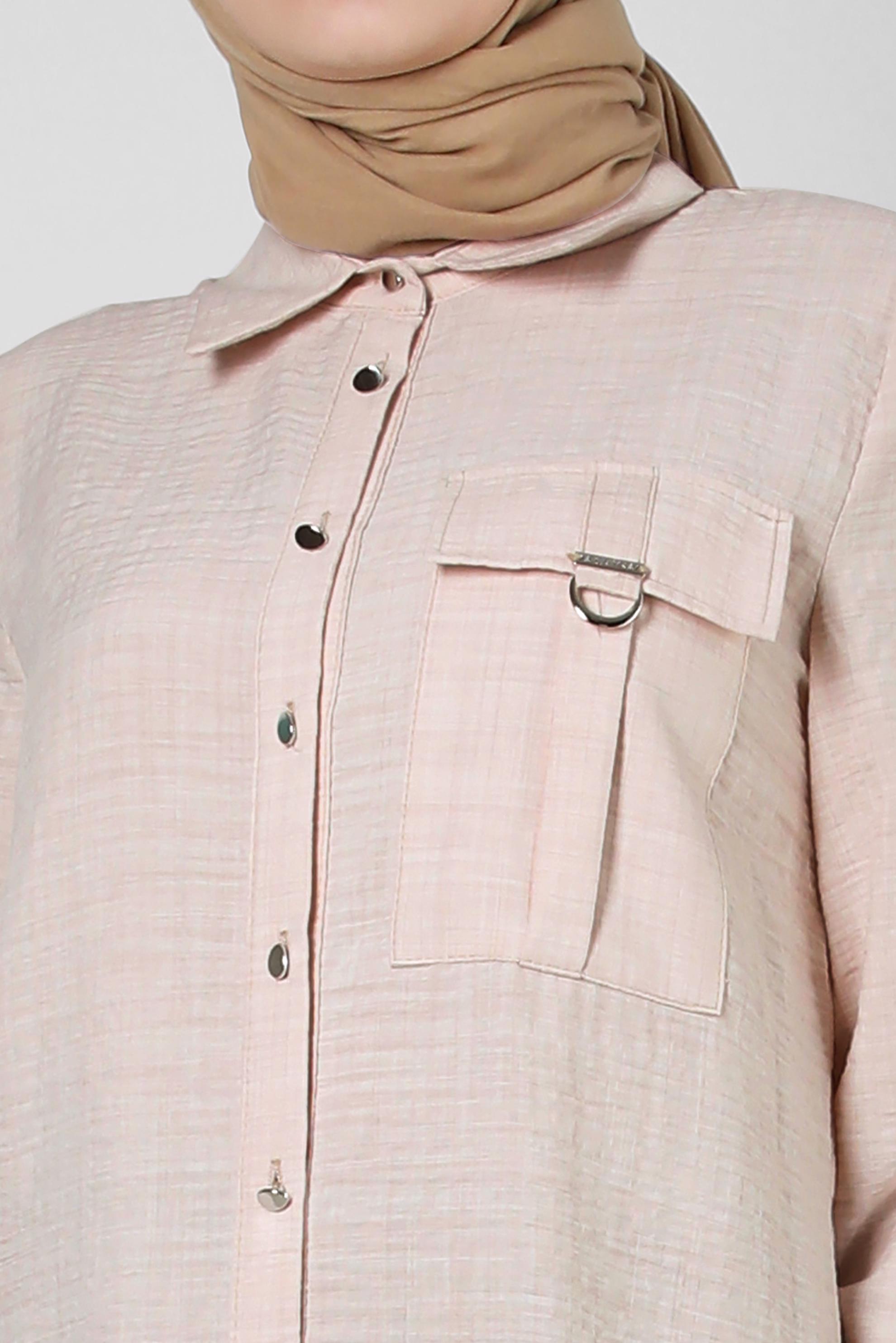 Tesettür giyim BEJ YANI YIRTMAÇLI DÜĞMELİ TUNİK 43919