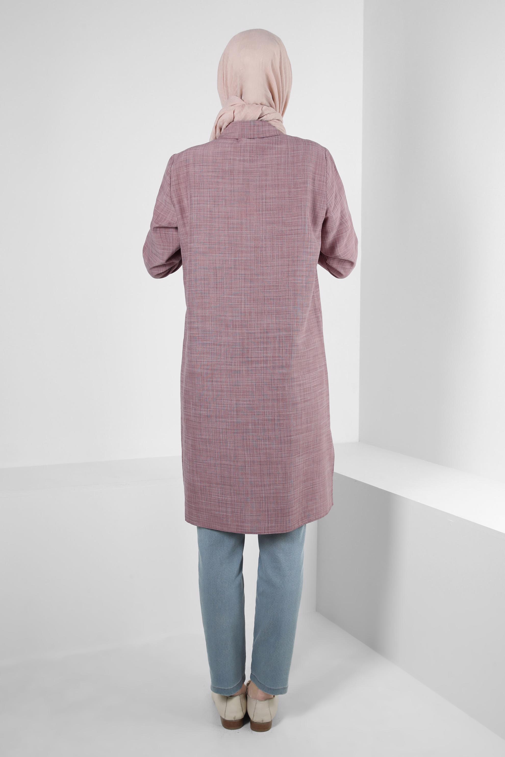 Tesettür giyim KAHVE YANI YIRTMAÇLI DÜĞMELİ TUNİK 43919