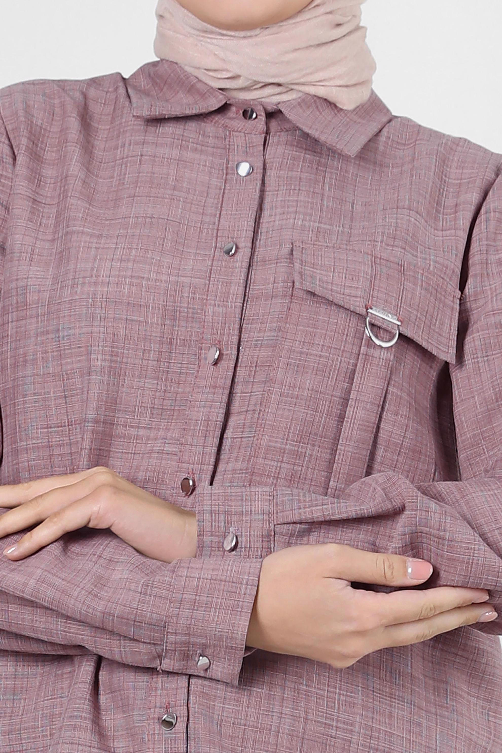 Tesettür giyim KAHVE YANI YIRTMAÇLI DÜĞMELİ TUNİK 43919