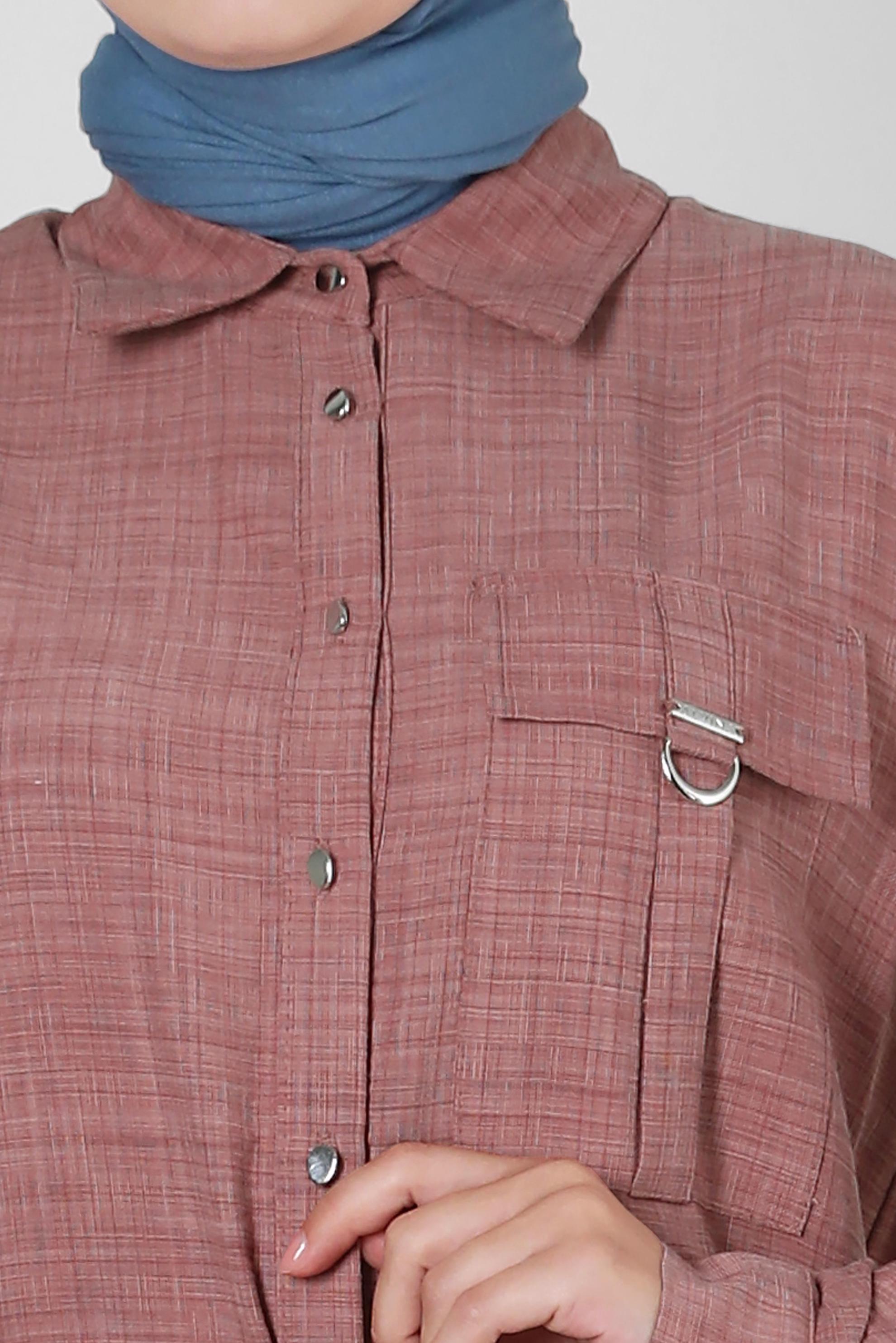 Tesettür giyim BORDO YANI YIRTMAÇLI DÜĞMELİ TUNİK 43919