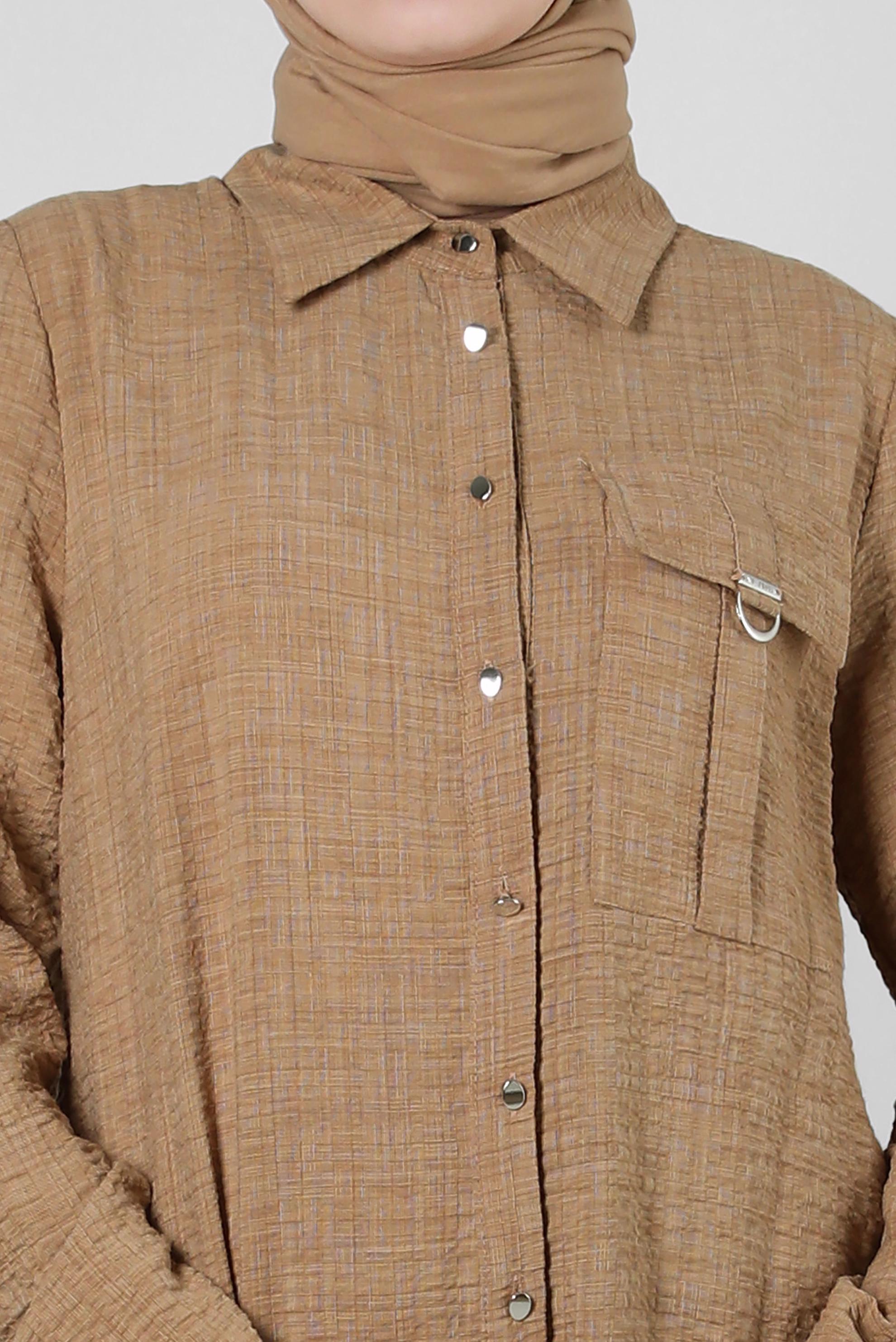 Tesettür giyim KAHVE YANI YIRTMAÇLI DÜĞMELİ TUNİK 43919