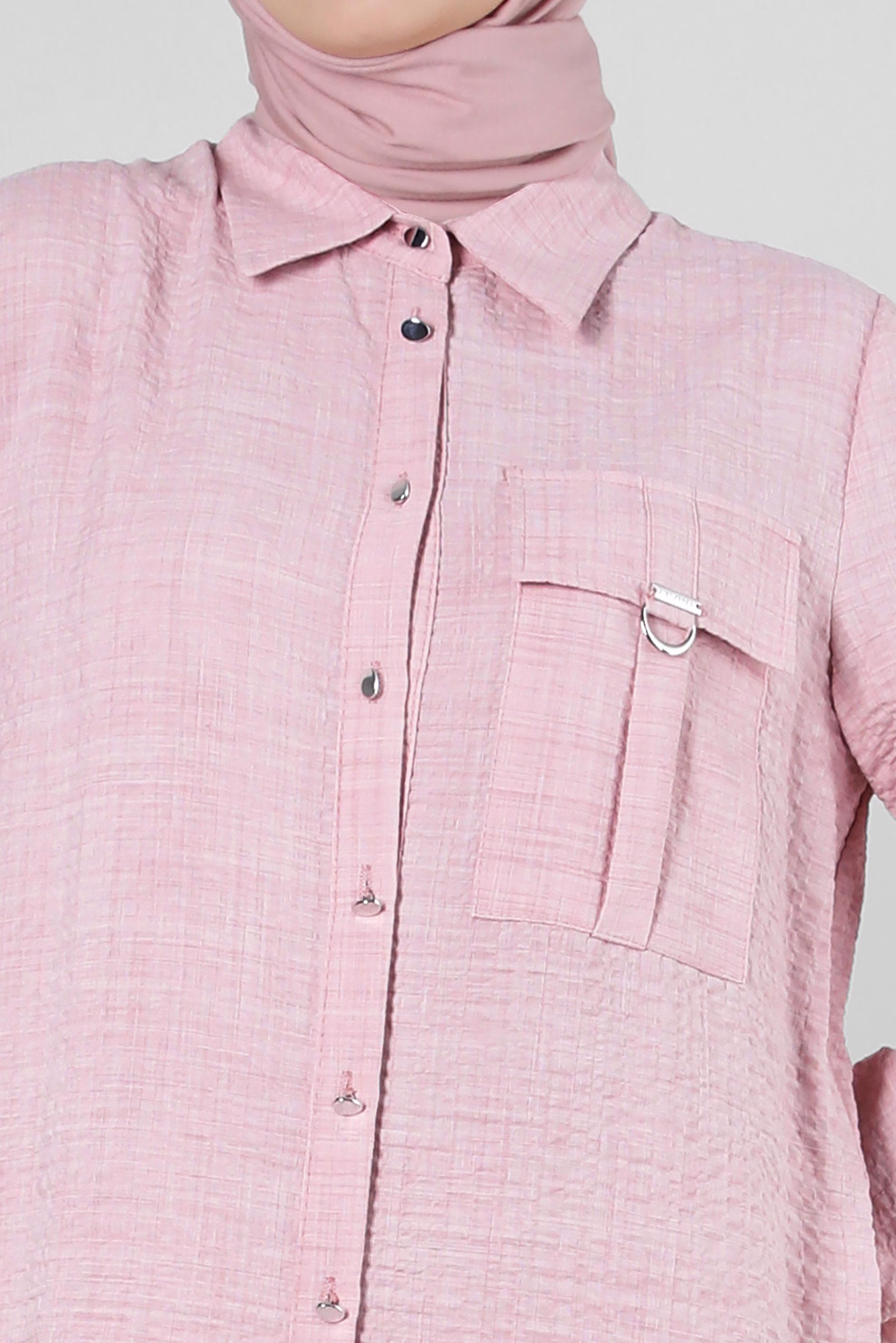 Tesettür giyim PUDRA YANI YIRTMAÇLI DÜĞMELİ TUNİK 43919