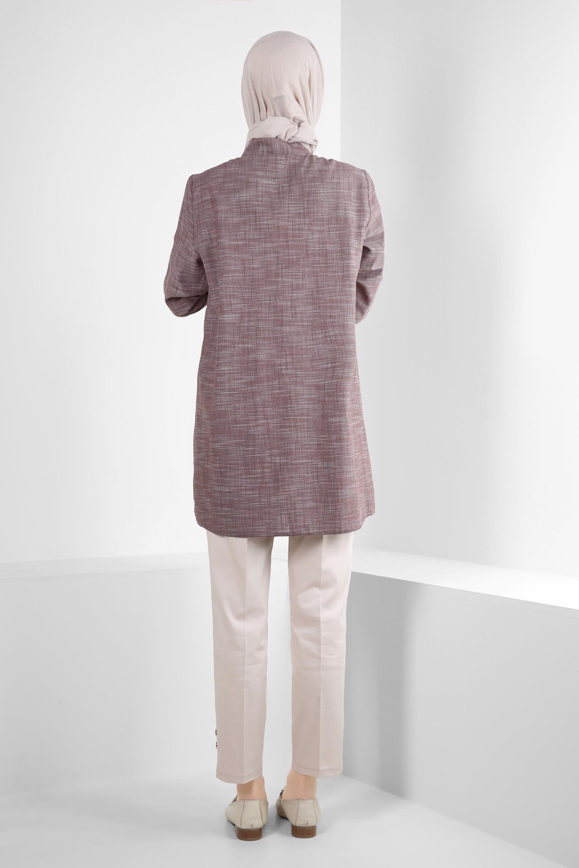 Tesettür giyim KAHVE PUL PAYET DETAYLI GÖMLEK YAKA TUNİK 43925