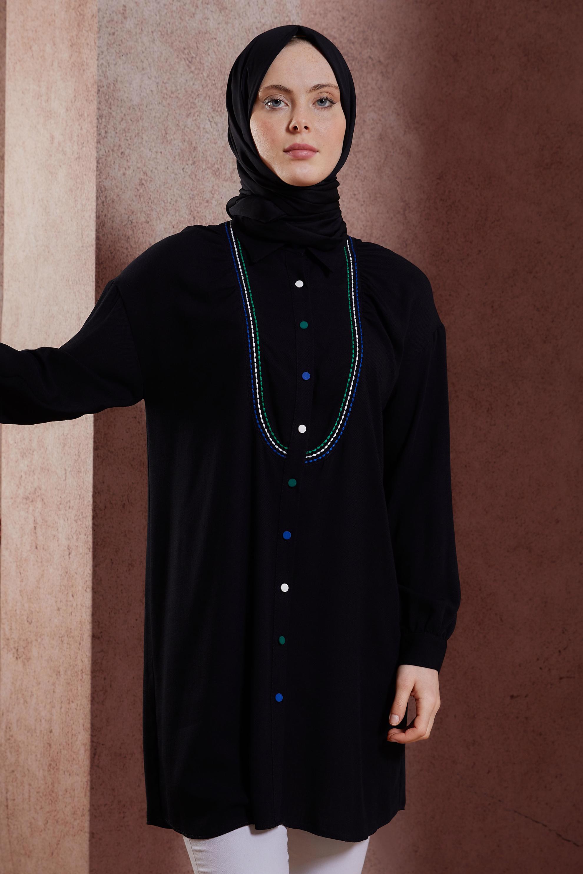 Tesettür giyim SİYAH DİKİŞ DETAYLI TUNİK 43927