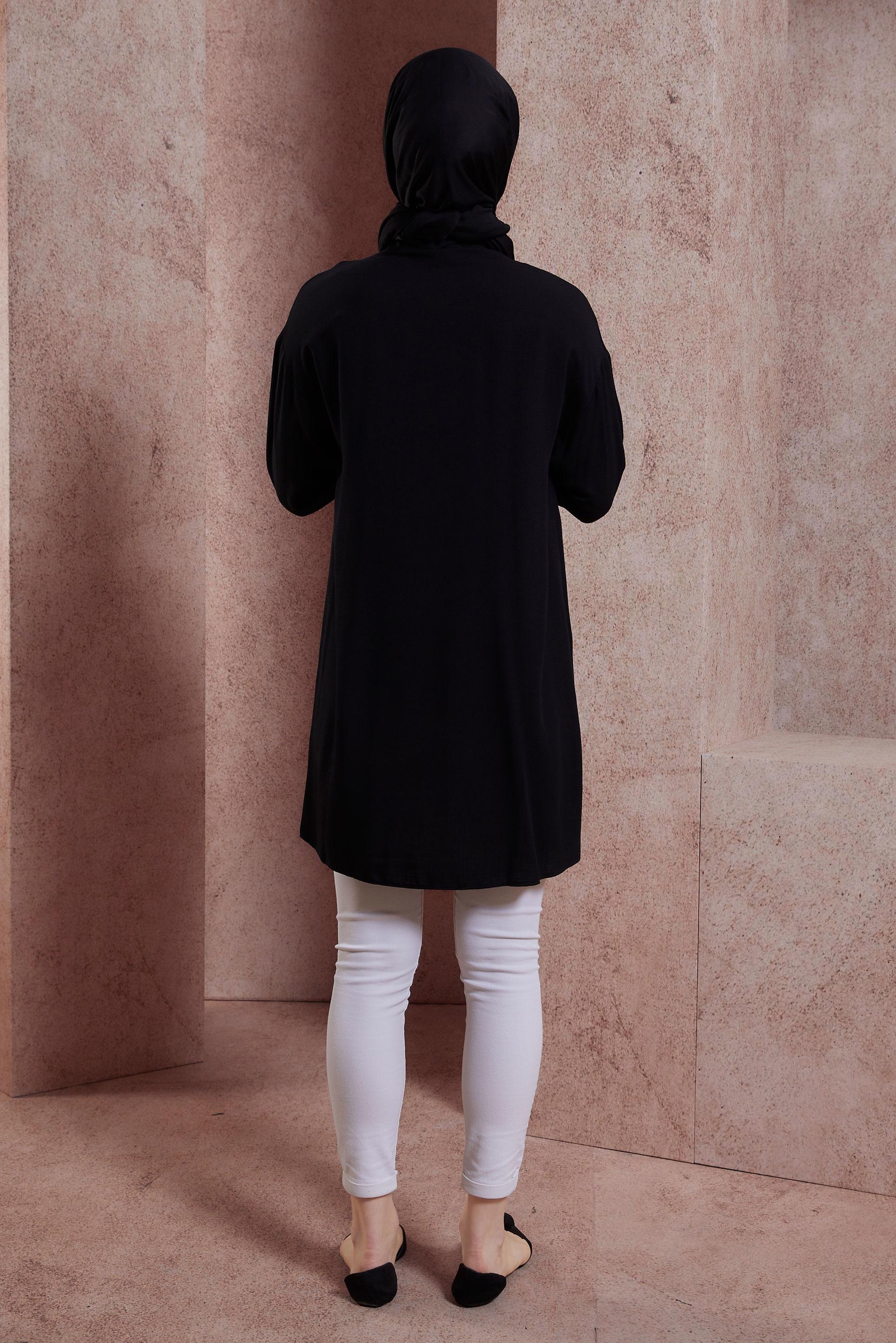 Tesettür giyim SİYAH DİKİŞ DETAYLI TUNİK 43927