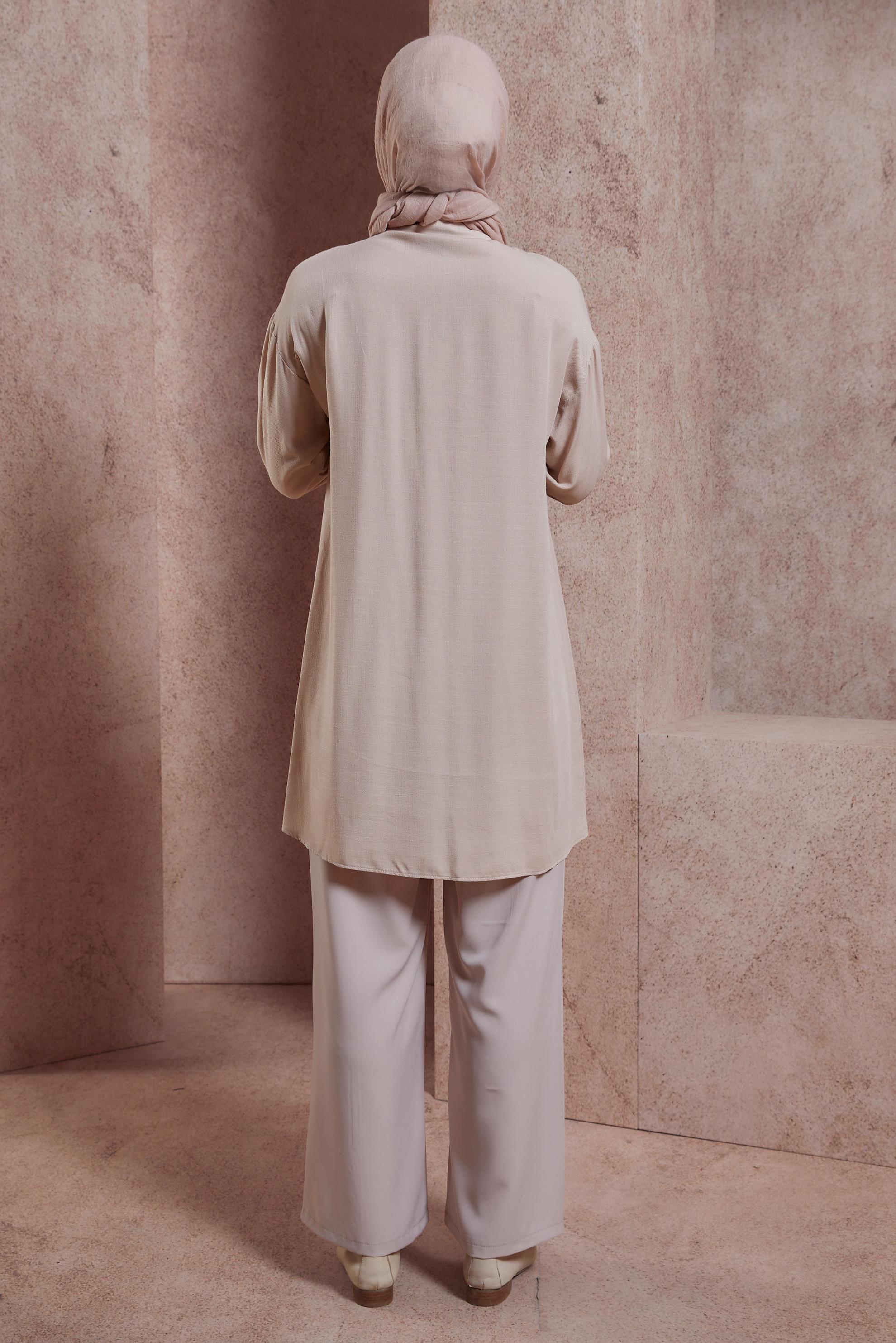 Tesettür giyim BEJ DİKİŞ DETAYLI TUNİK 43927