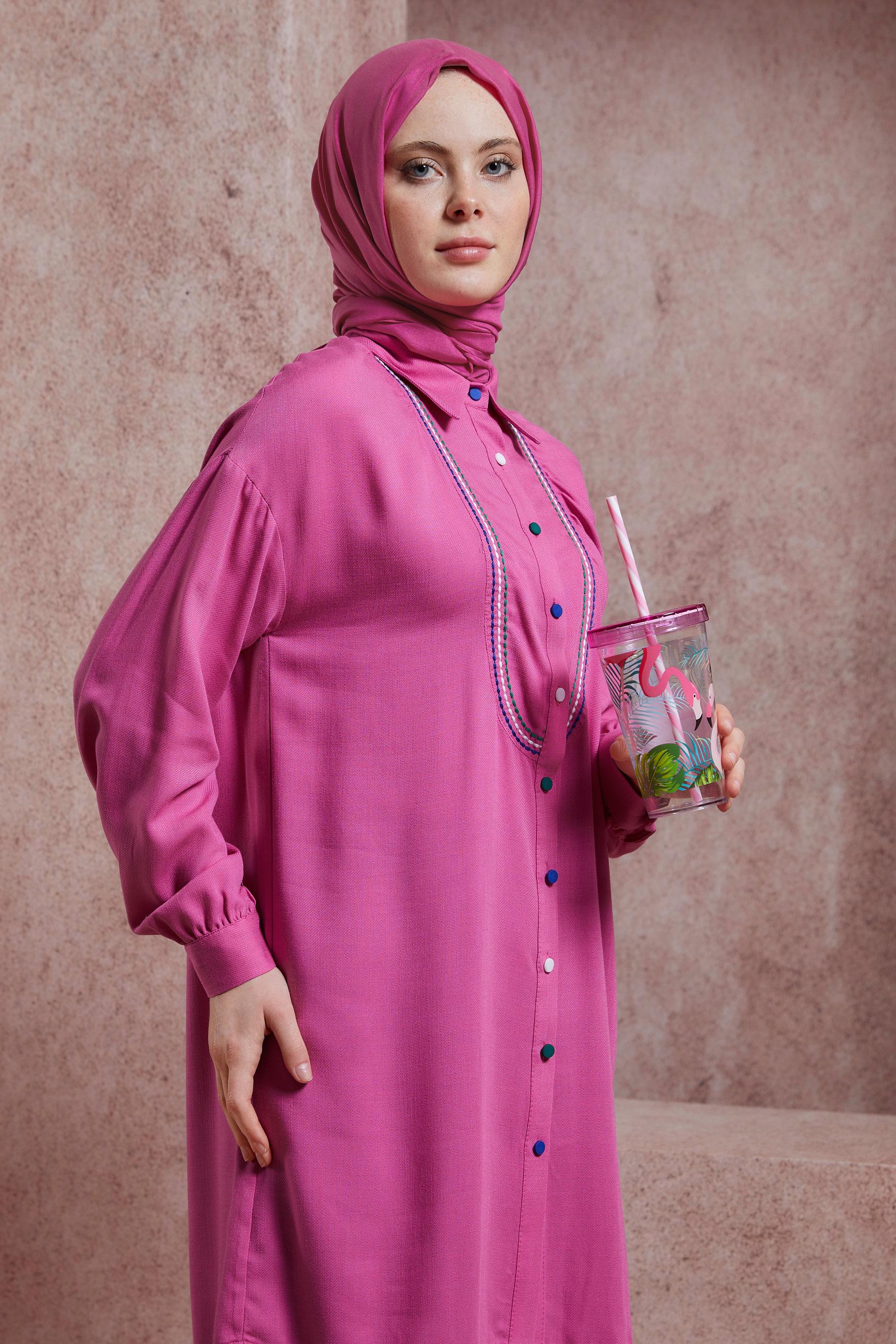 Tesettür giyim FUŞYA DİKİŞ DETAYLI TUNİK 43927