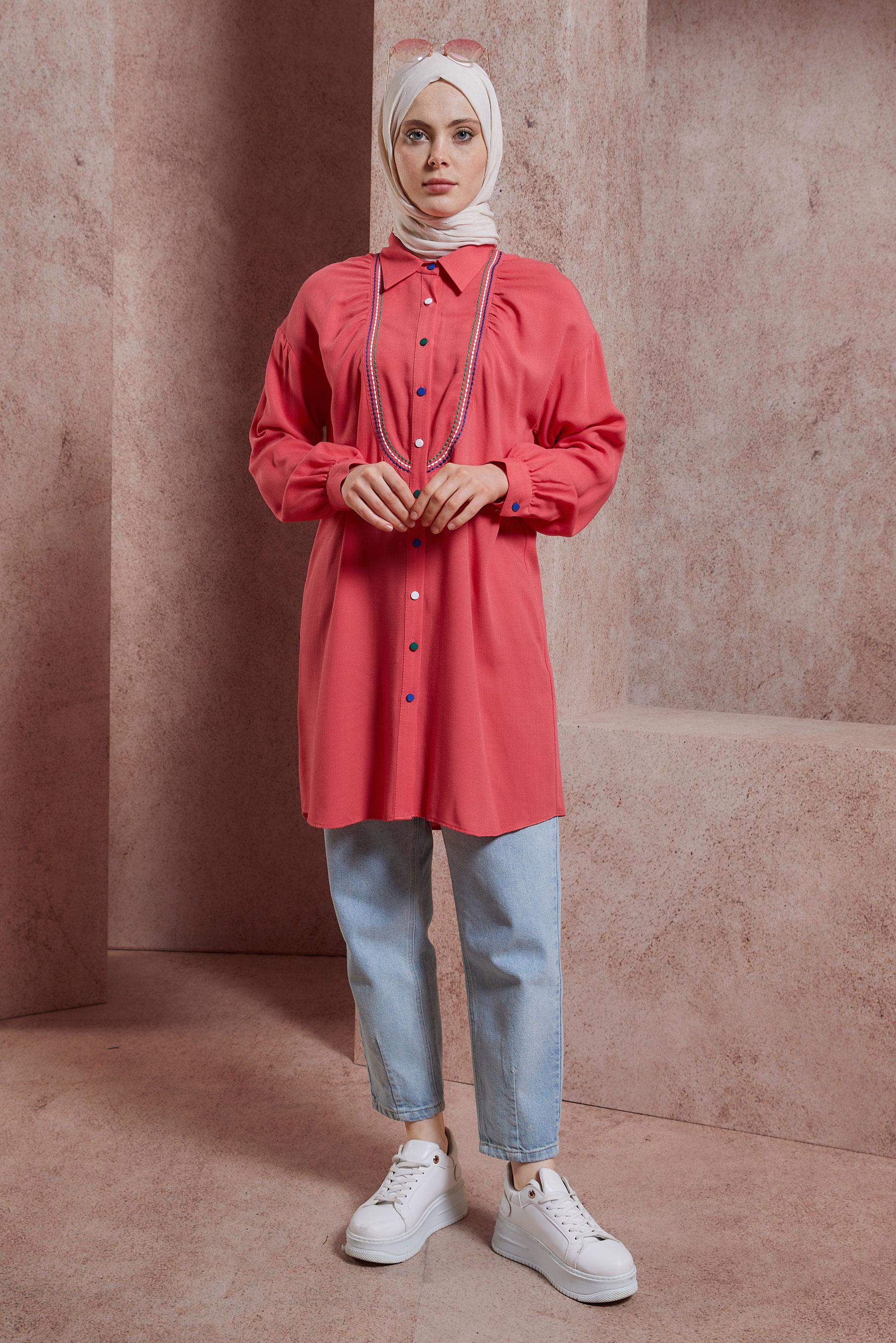 Tesettür giyim MERCAN DİKİŞ DETAYLI TUNİK 43927