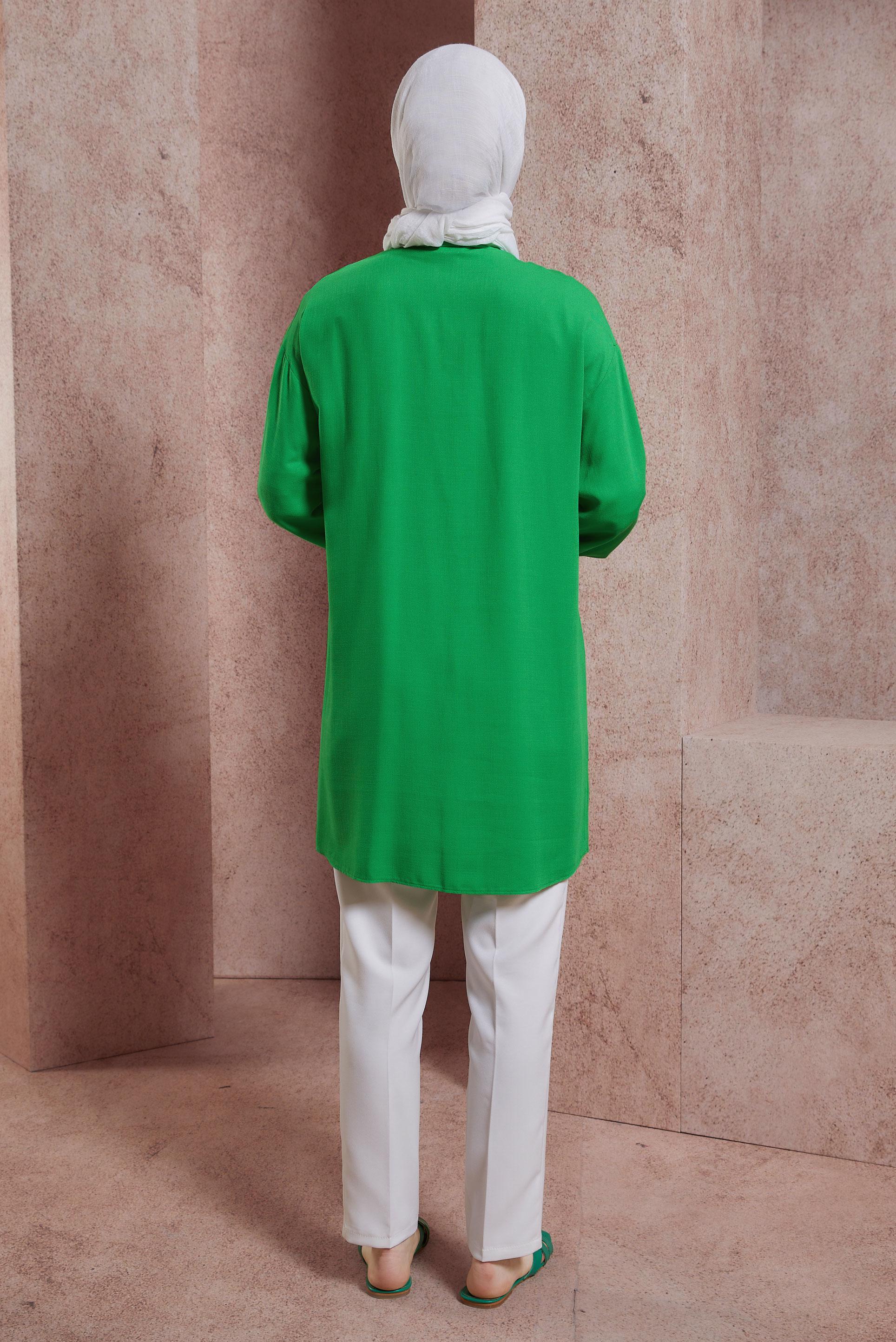 Tesettür giyim YEŞİL DİKİŞ DETAYLI TUNİK 43927