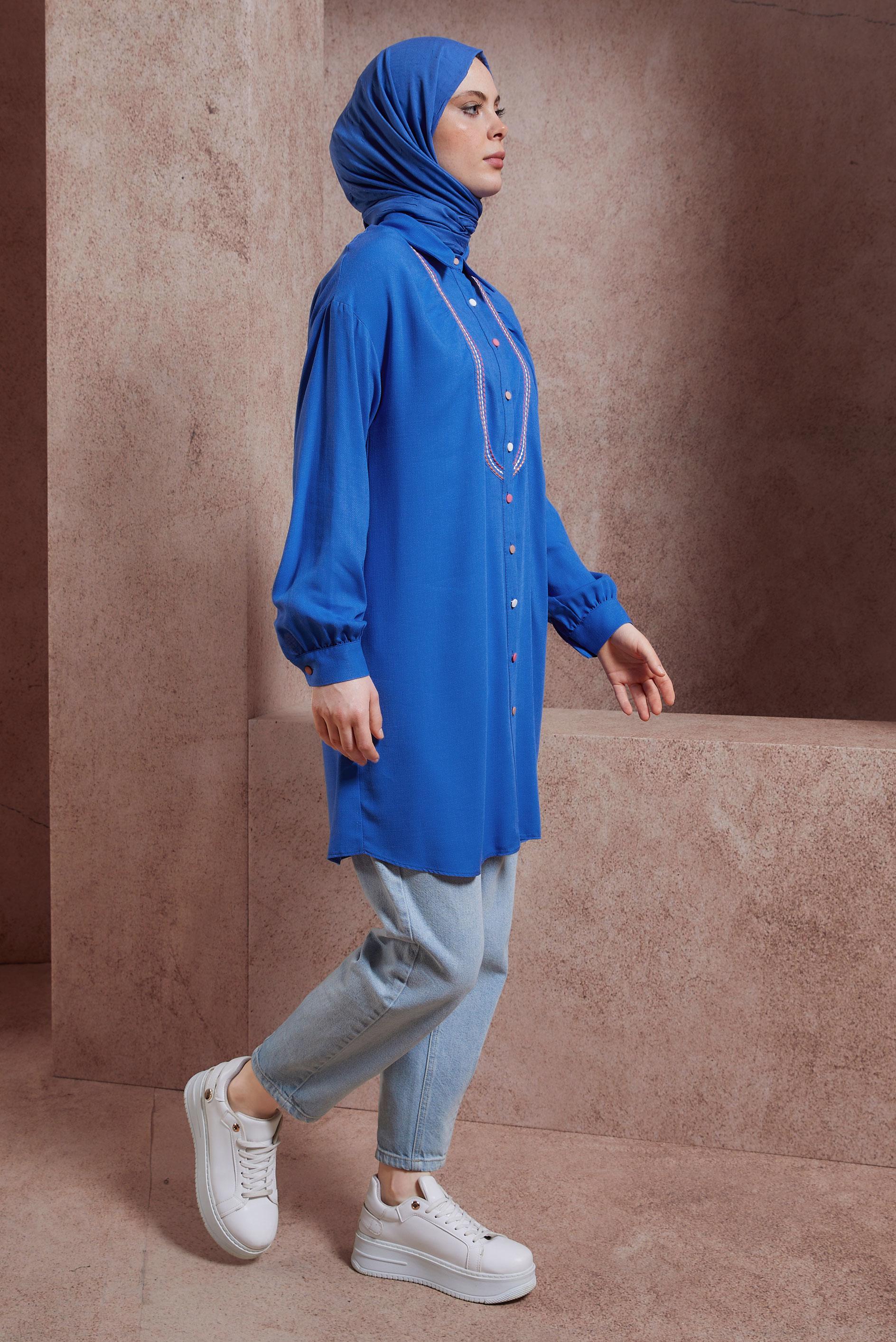 Tesettür giyim LACİVERT DİKİŞ DETAYLI TUNİK 43927