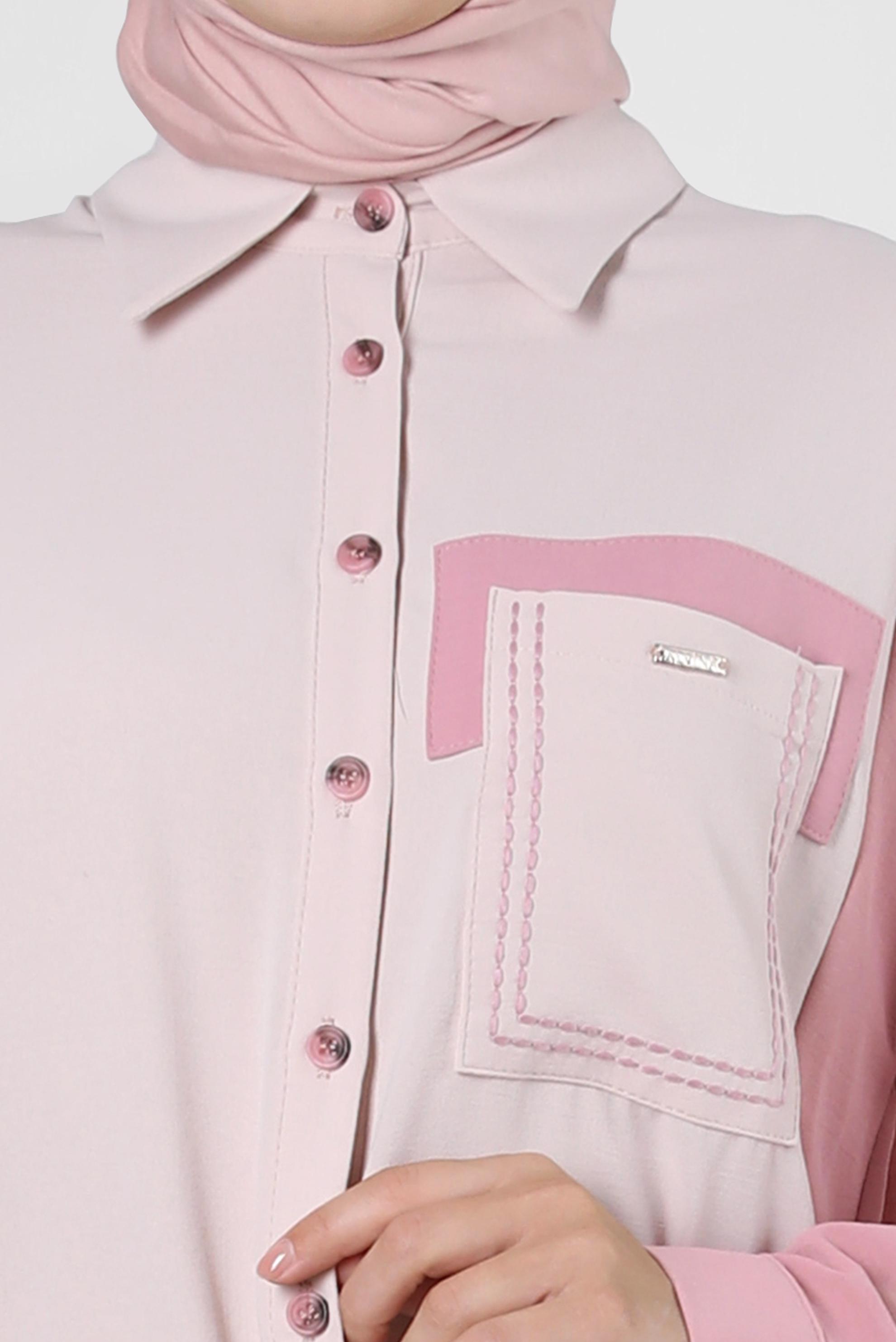 Tesettür giyim PUDRA GÖMLEK YAKA İKİ RENKLİ TUNİK 43928