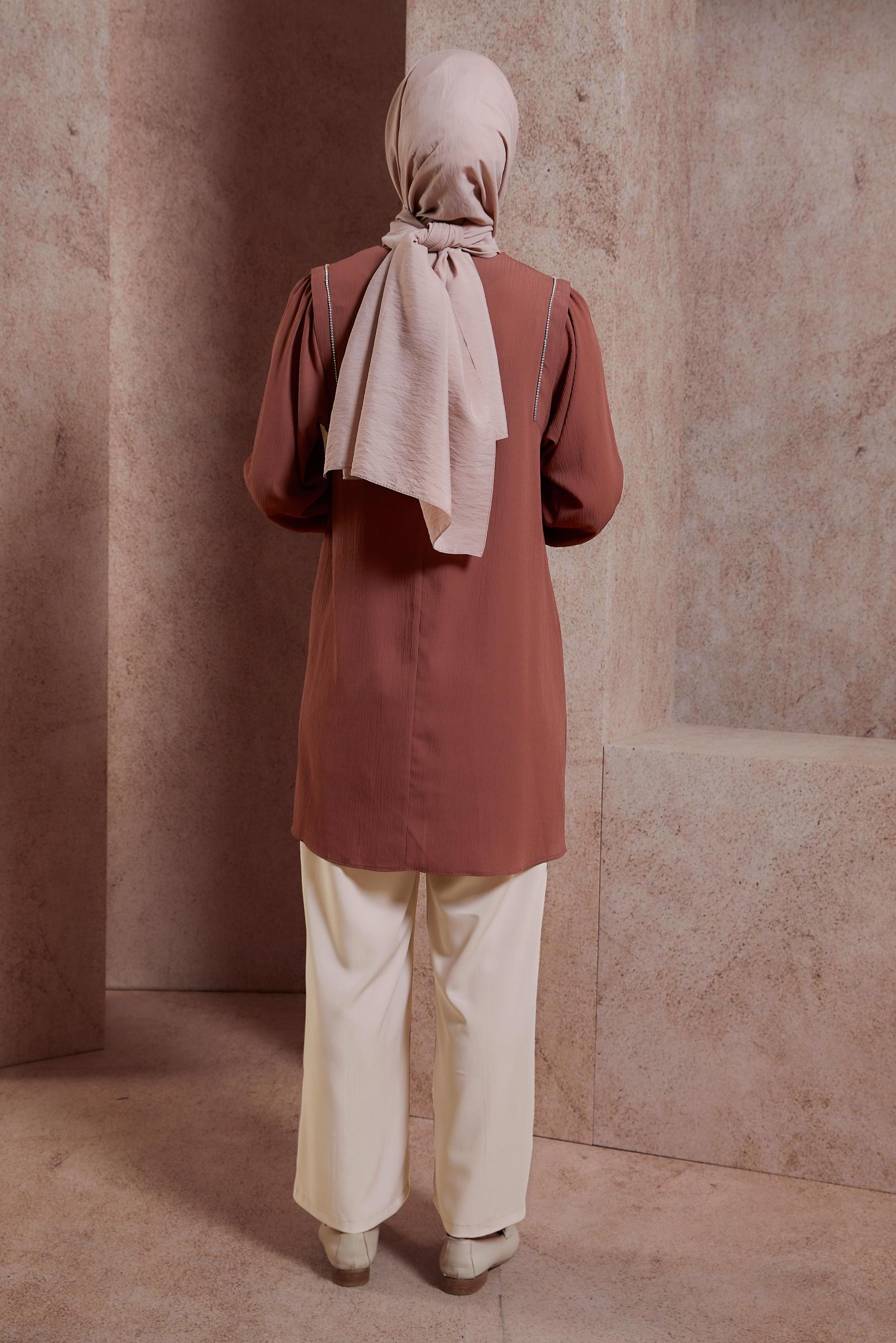 Tesettür giyim TURUNCU TAŞ DETAYLI TUNİK 43933