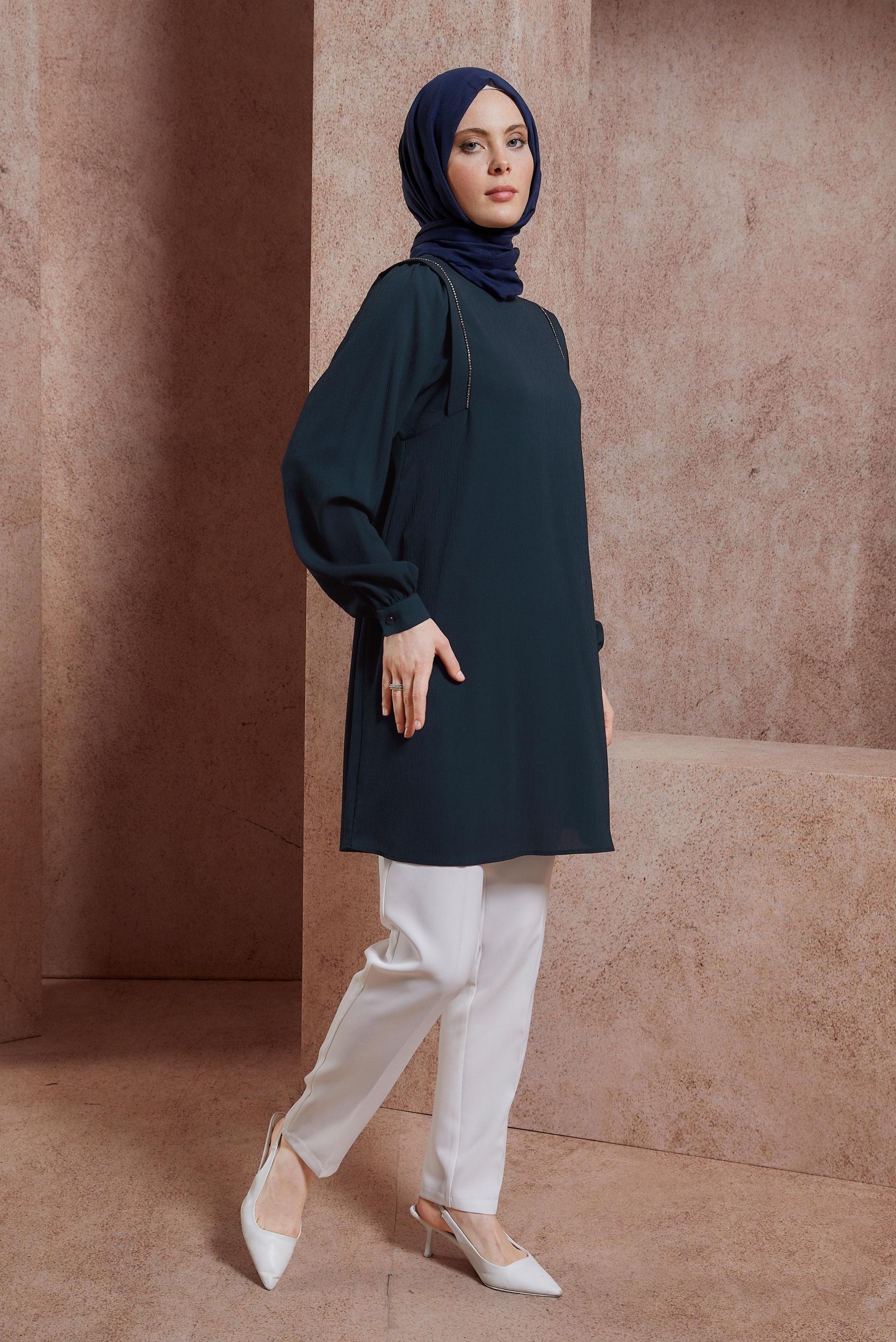 Tesettür giyim LACİVERT TAŞ DETAYLI TUNİK 43933