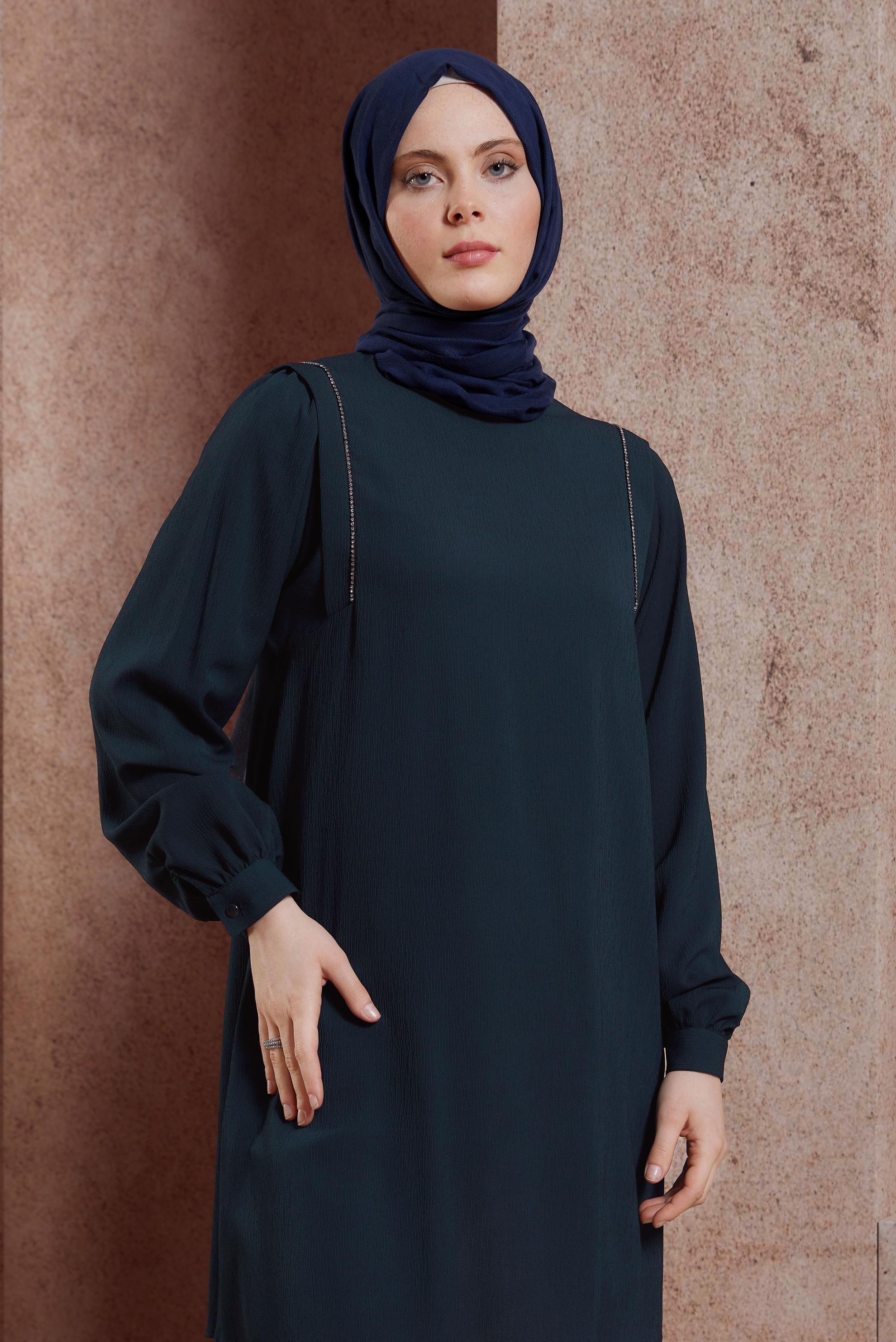 Tesettür giyim LACİVERT TAŞ DETAYLI TUNİK 43933