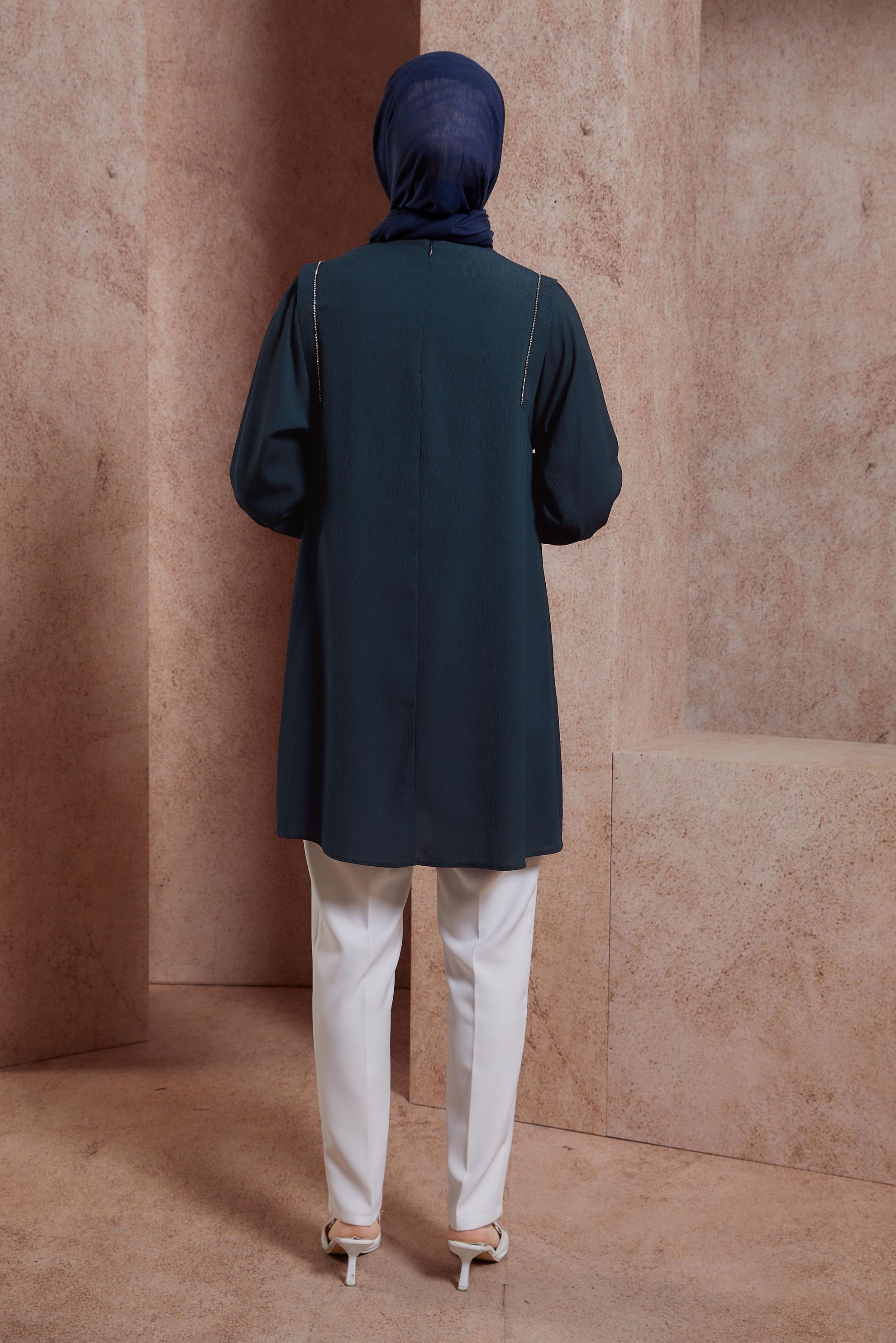 Tesettür giyim LACİVERT TAŞ DETAYLI TUNİK 43933