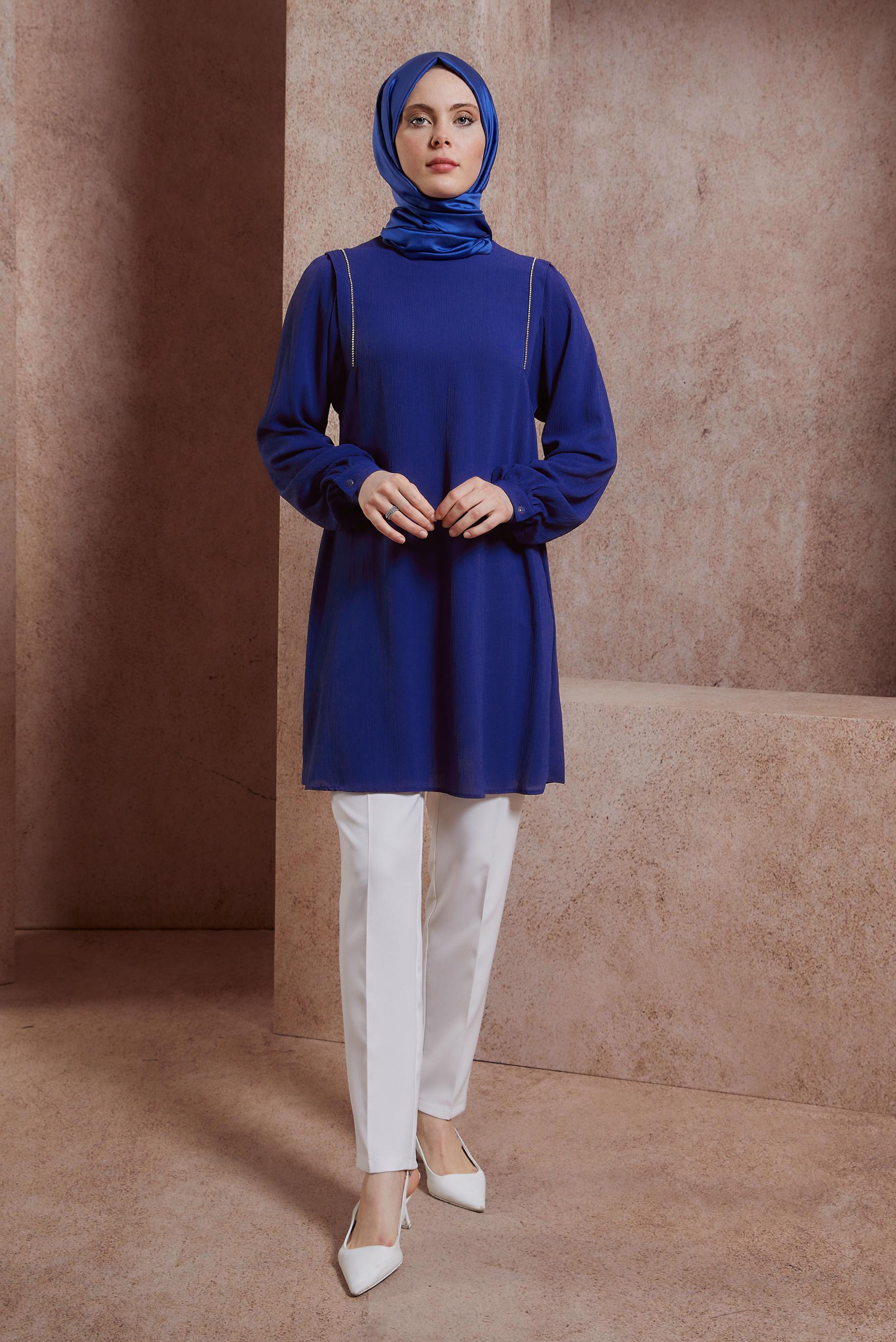 Tesettür giyim LACİVERT TAŞ DETAYLI TUNİK 43933