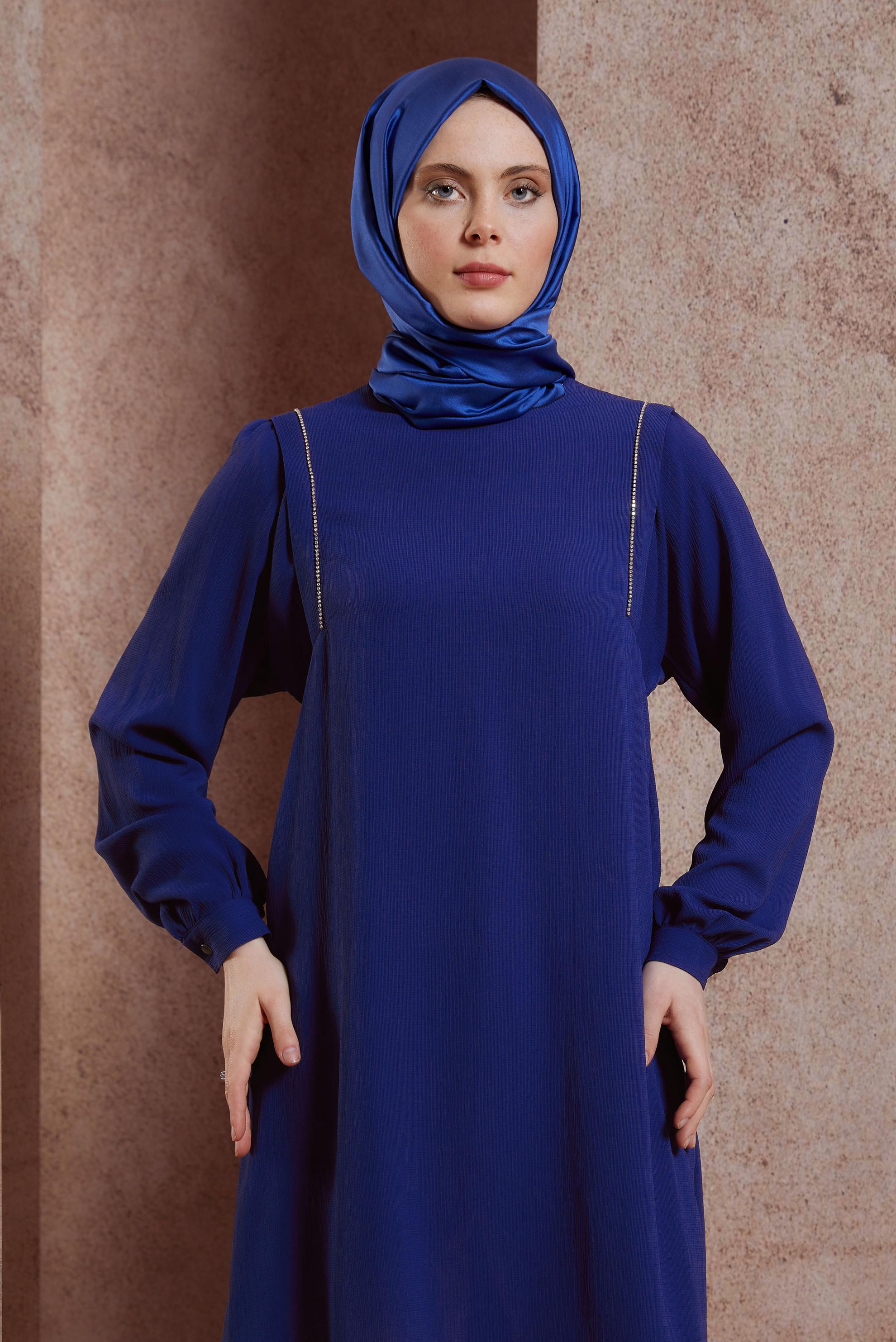 Tesettür giyim LACİVERT TAŞ DETAYLI TUNİK 43933