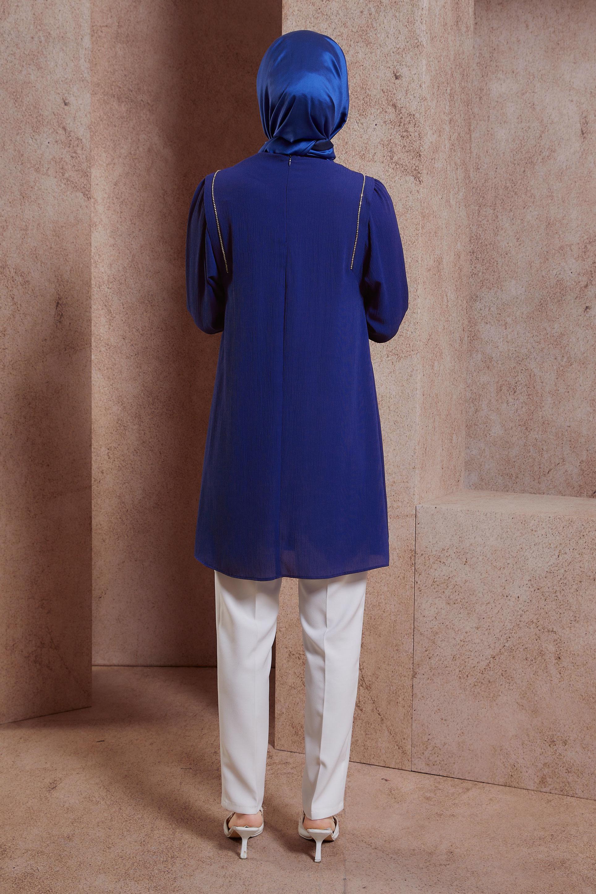 Tesettür giyim LACİVERT TAŞ DETAYLI TUNİK 43933