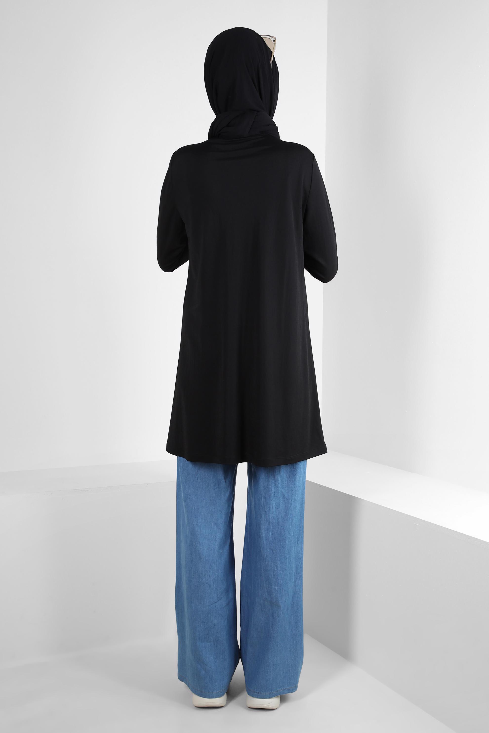 Tesettür giyim SİYAH BİSİKLET YAKA DÜZ TUNİK 43941