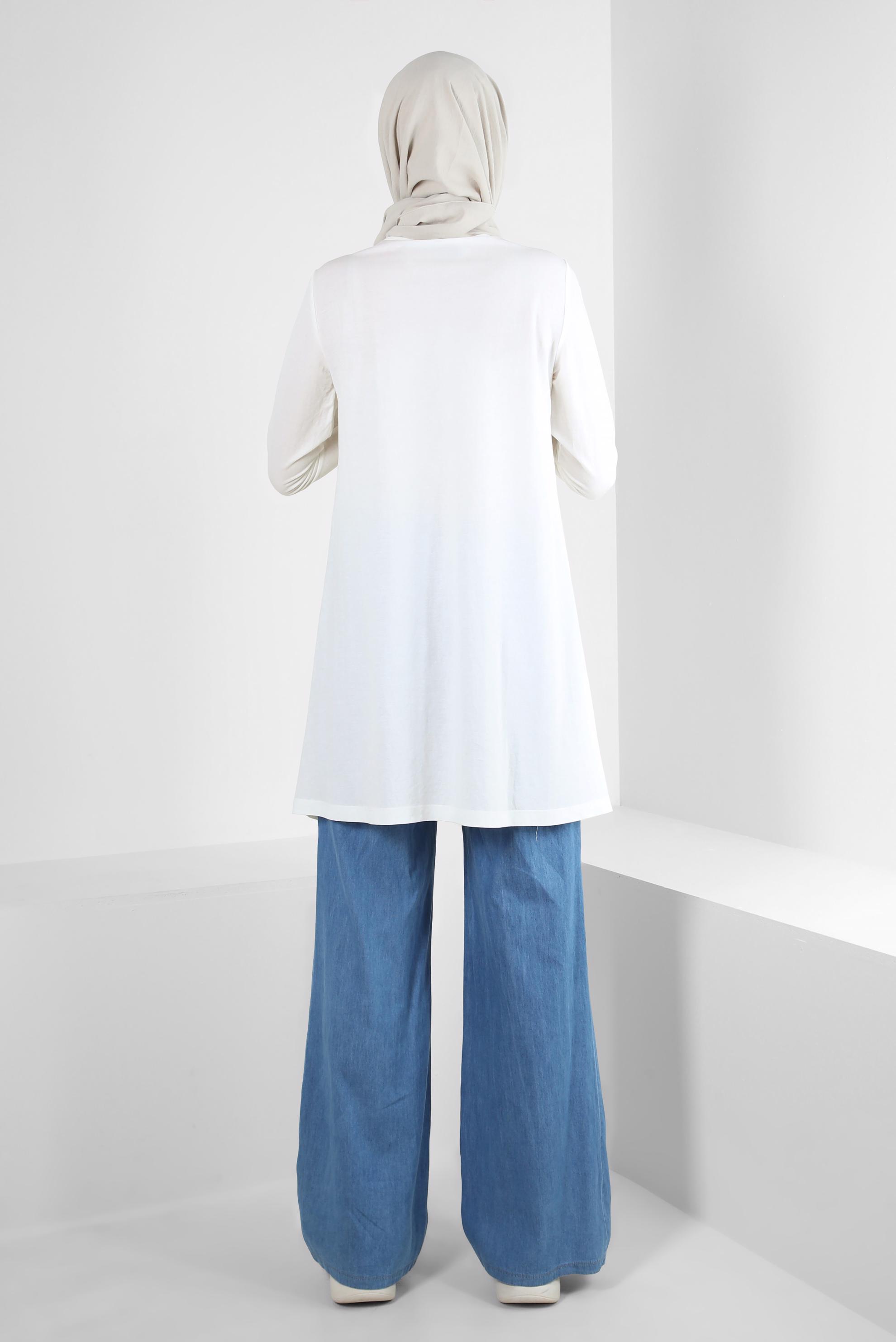 Tesettür giyim BEYAZ BİSİKLET YAKA DÜZ TUNİK 43941