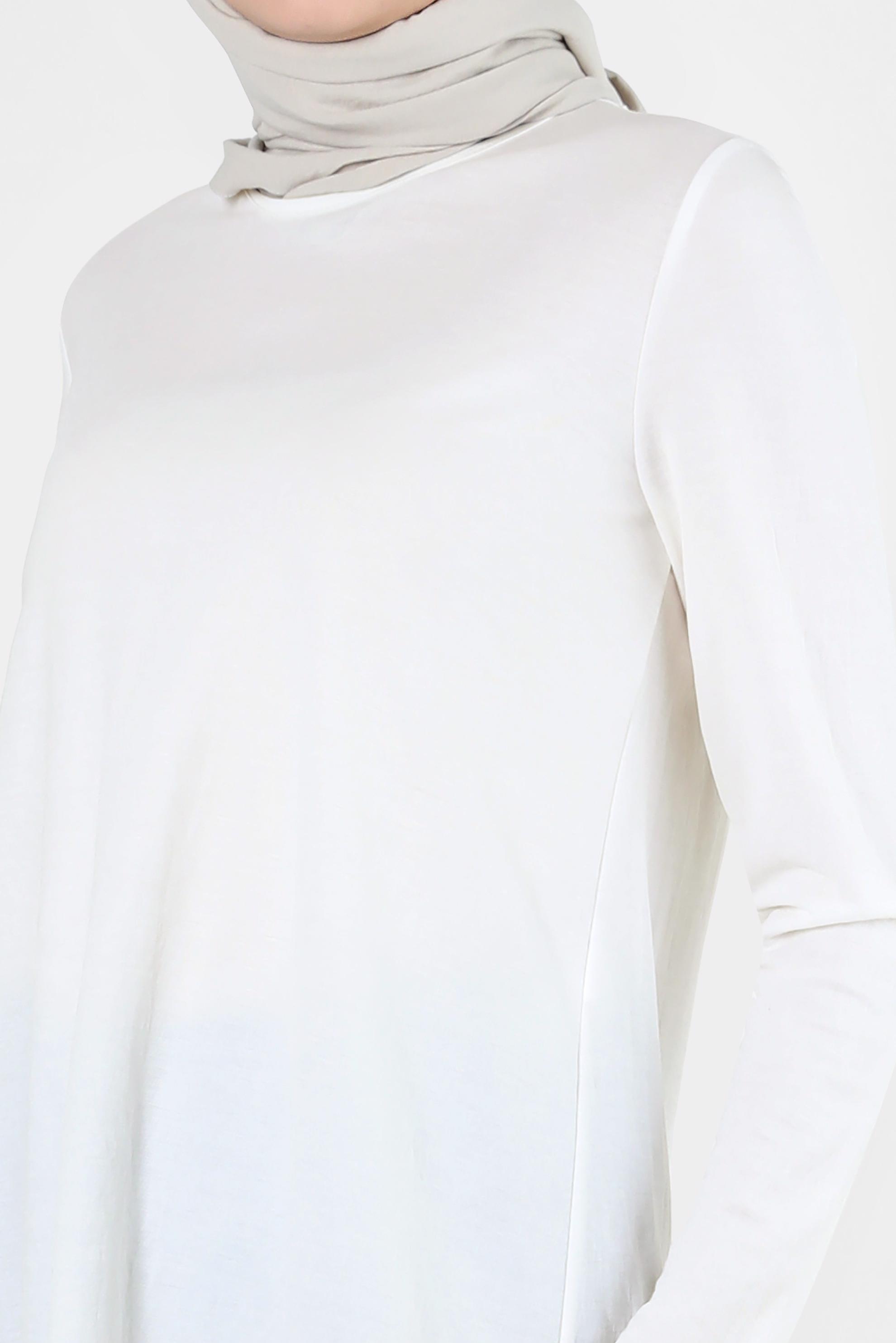 Tesettür giyim BEYAZ BİSİKLET YAKA DÜZ TUNİK 43941